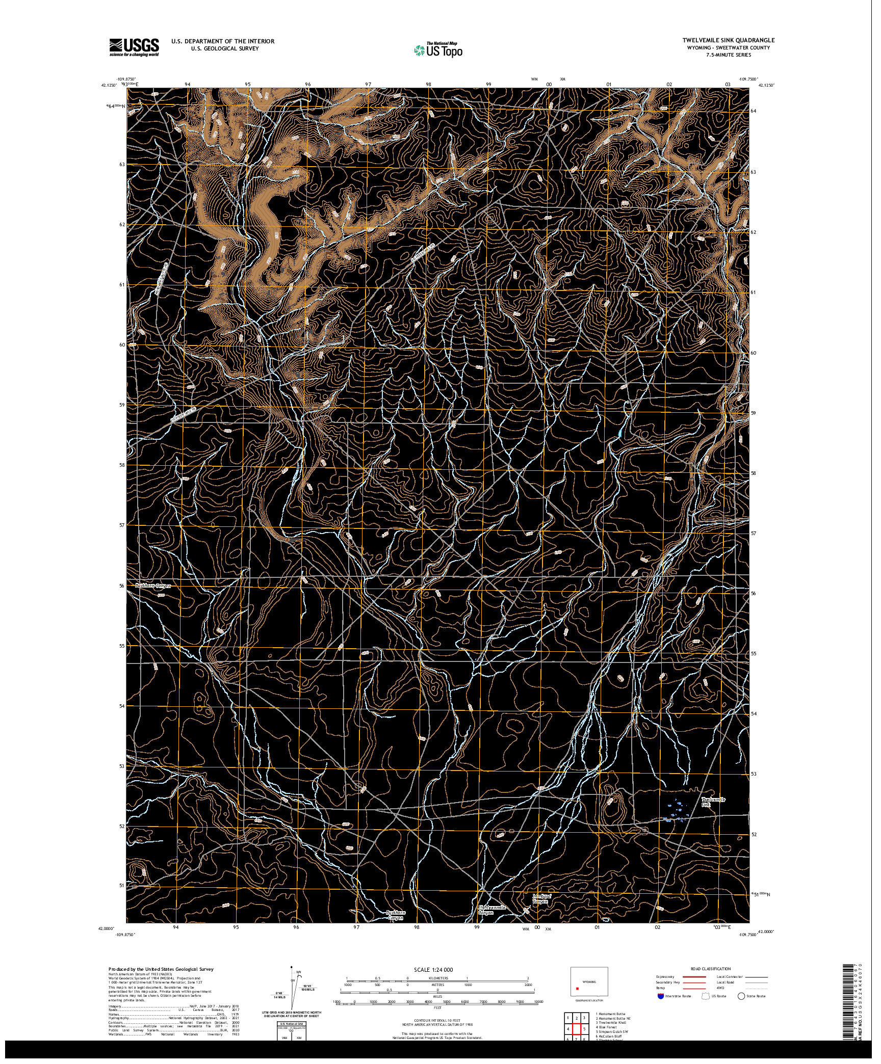 USGS US TOPO 7.5-MINUTE MAP FOR TWELVEMILE SINK, WY 2021