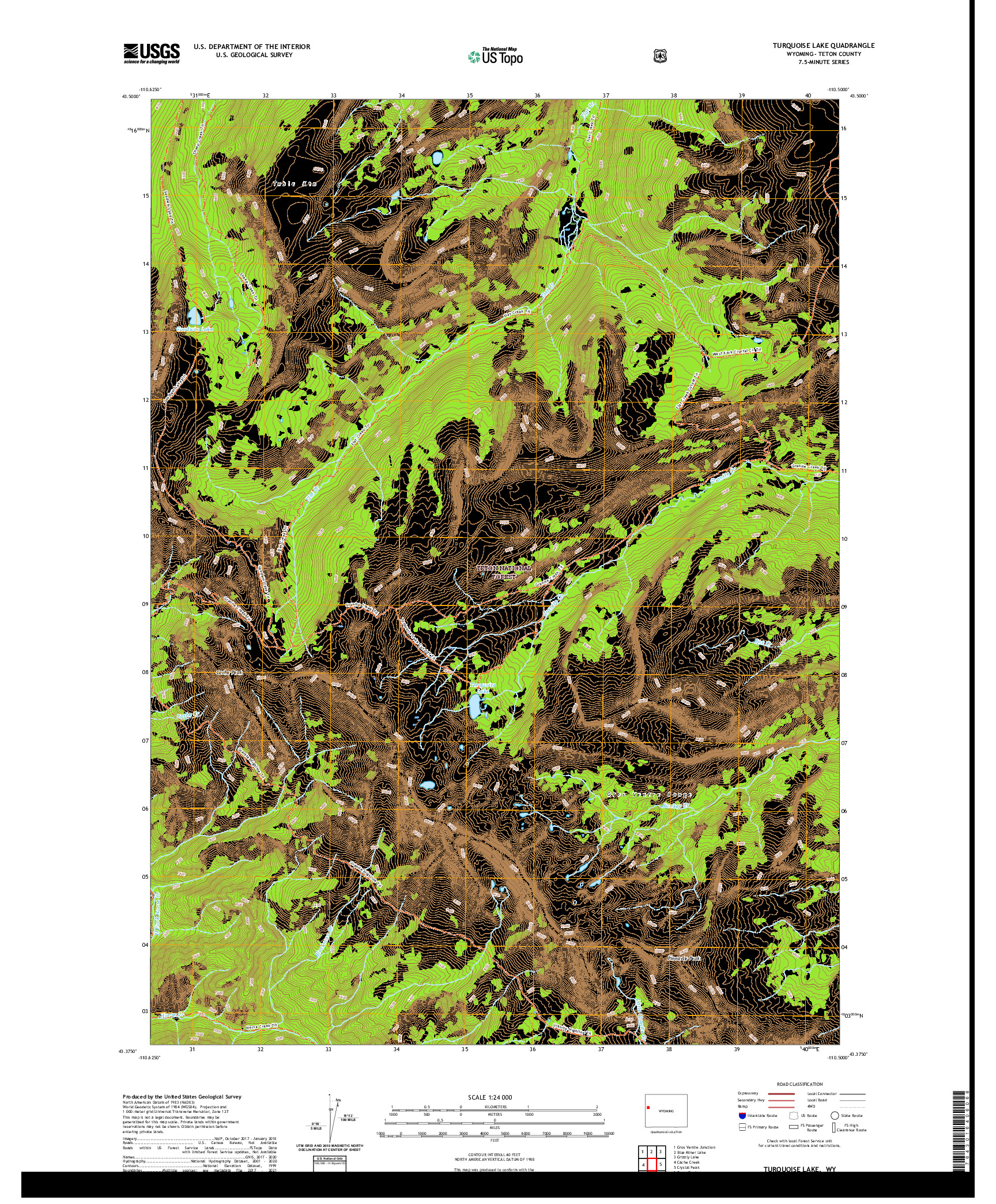 USGS US TOPO 7.5-MINUTE MAP FOR TURQUOISE LAKE, WY 2021