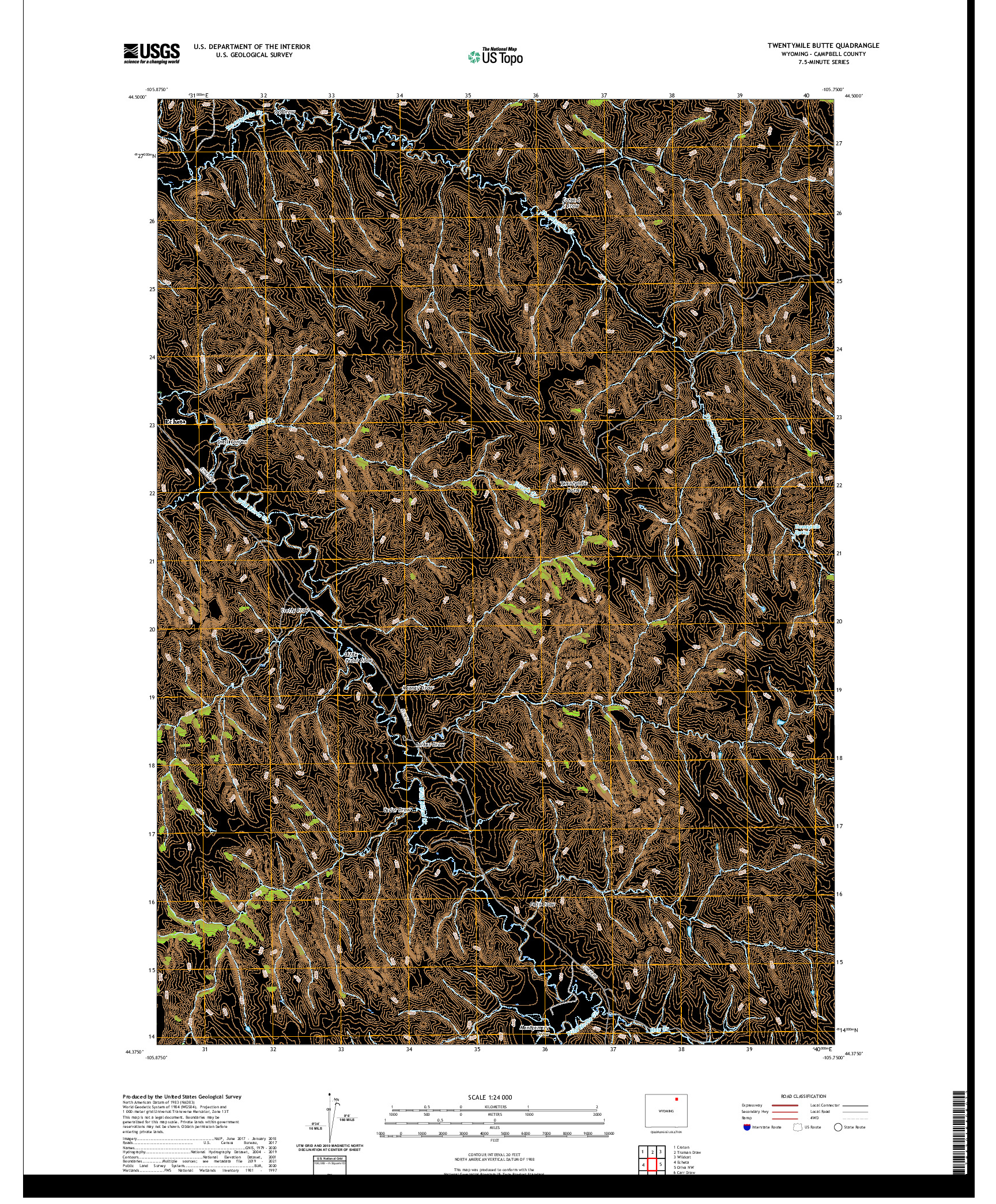 USGS US TOPO 7.5-MINUTE MAP FOR TWENTYMILE BUTTE, WY 2021