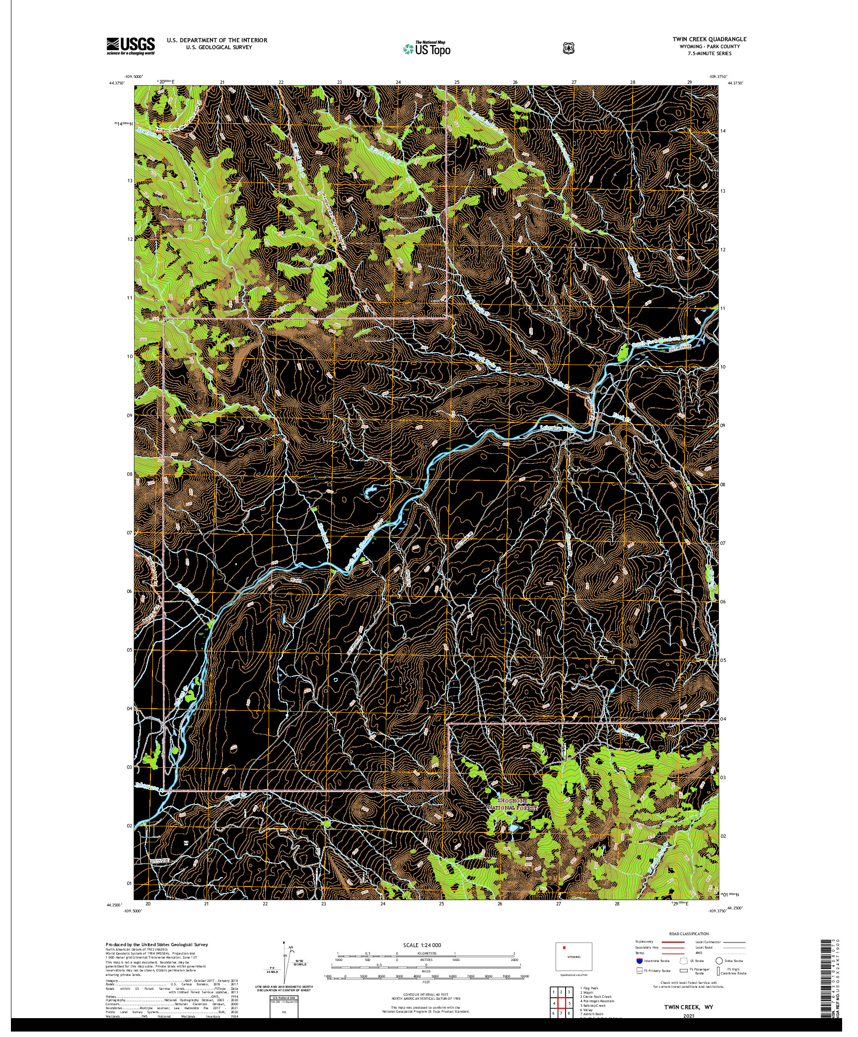 USGS US TOPO 7.5-MINUTE MAP FOR TWIN CREEK, WY 2021