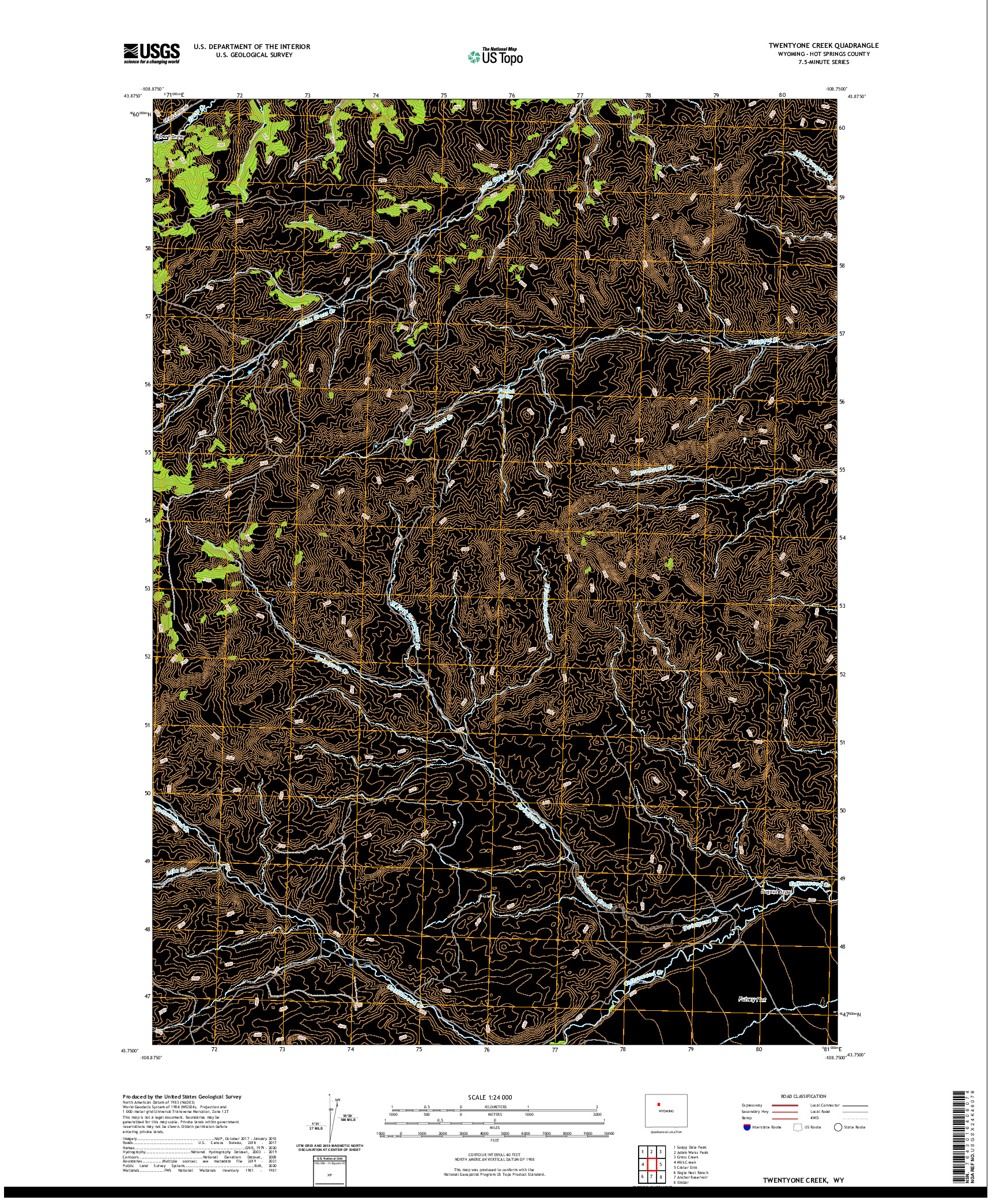 USGS US TOPO 7.5-MINUTE MAP FOR TWENTYONE CREEK, WY 2021