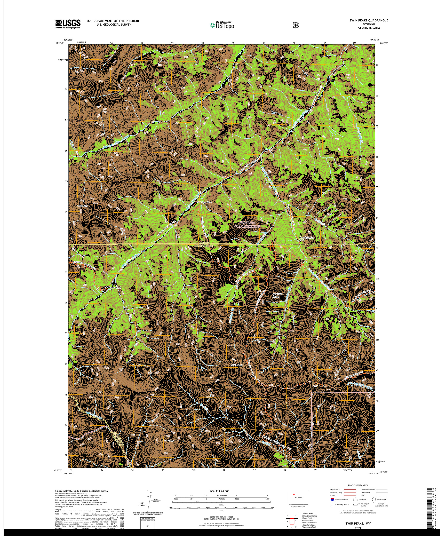 USGS US TOPO 7.5-MINUTE MAP FOR TWIN PEAKS, WY 2021