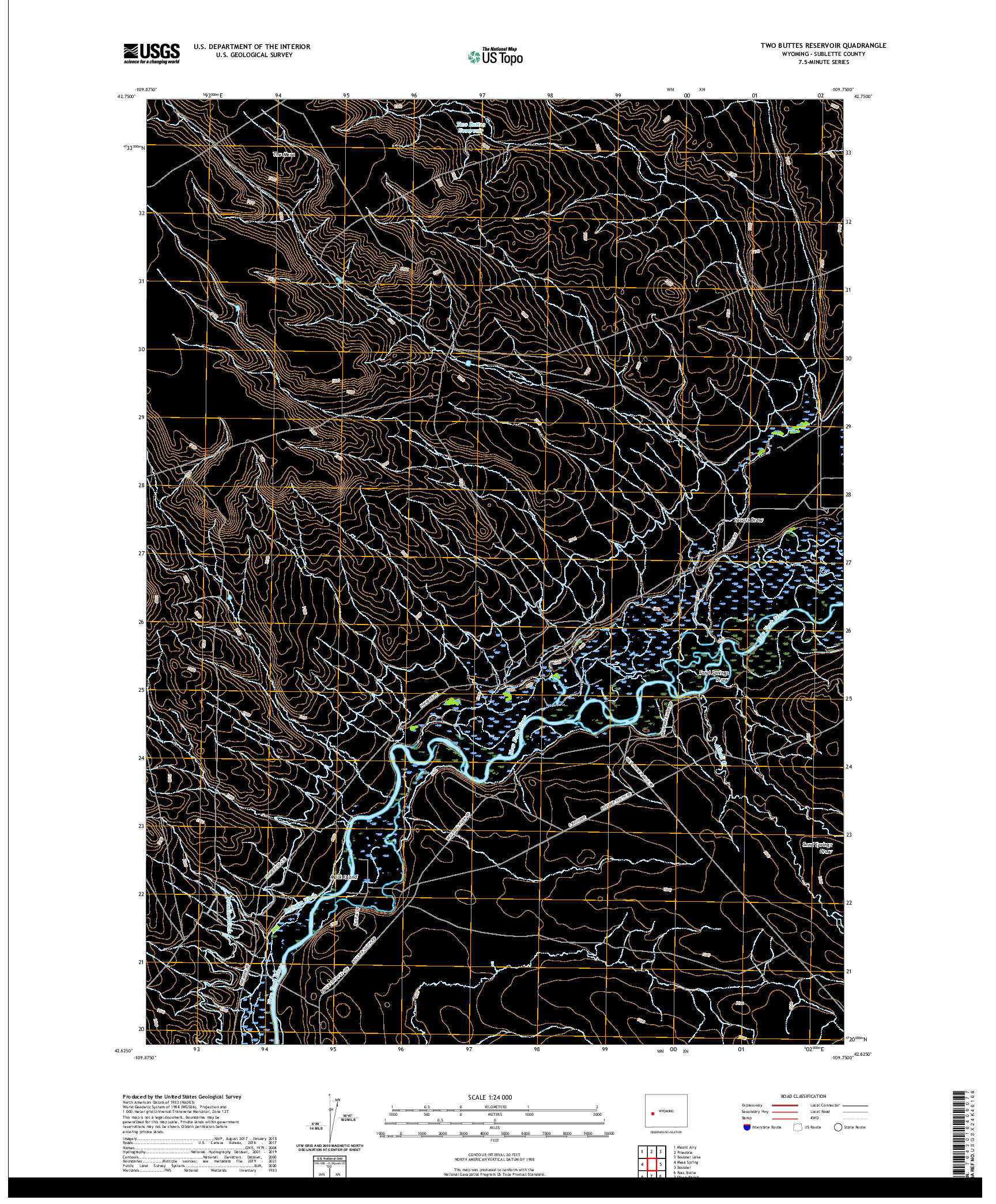 USGS US TOPO 7.5-MINUTE MAP FOR TWO BUTTES RESERVOIR, WY 2021
