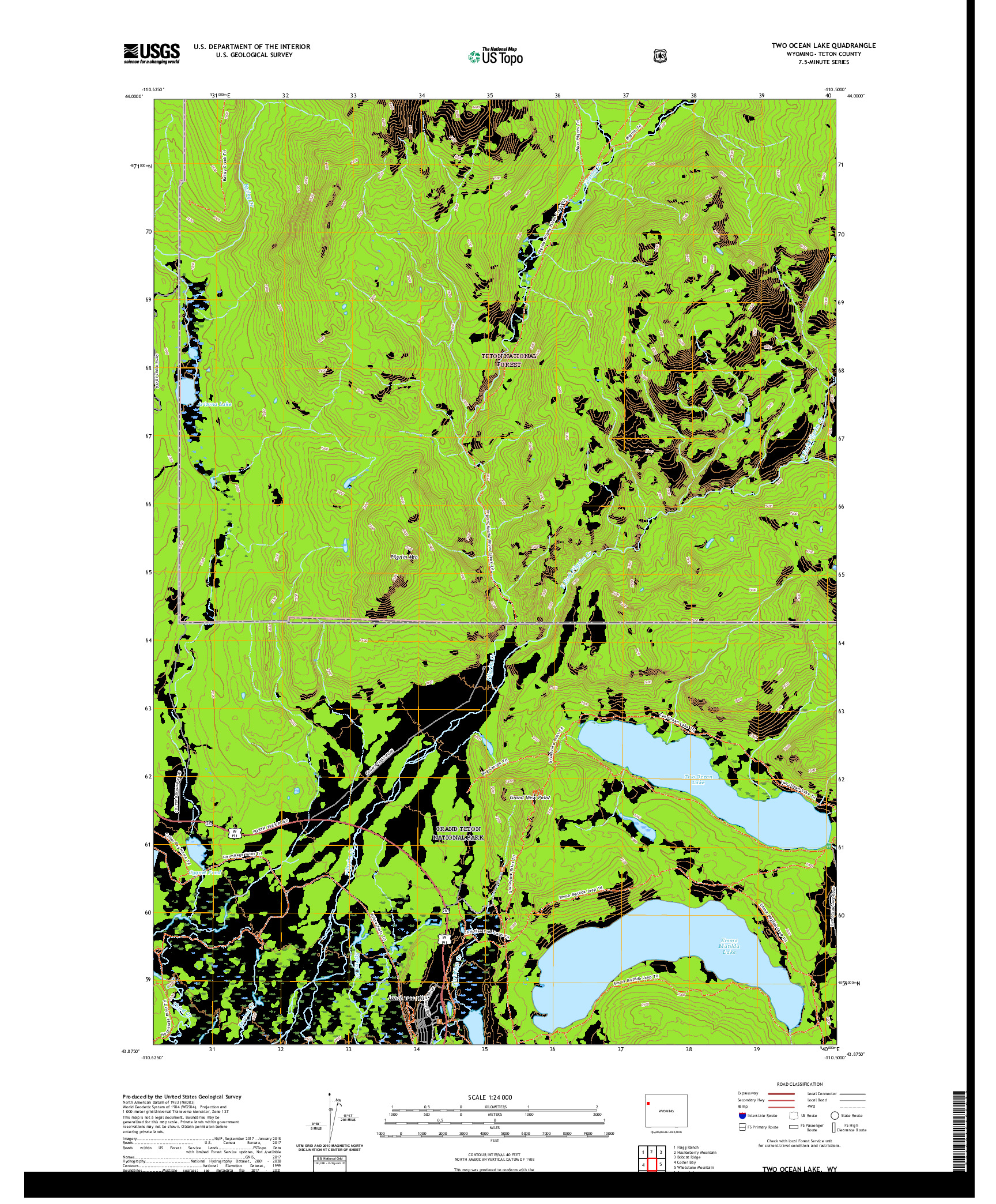 USGS US TOPO 7.5-MINUTE MAP FOR TWO OCEAN LAKE, WY 2021