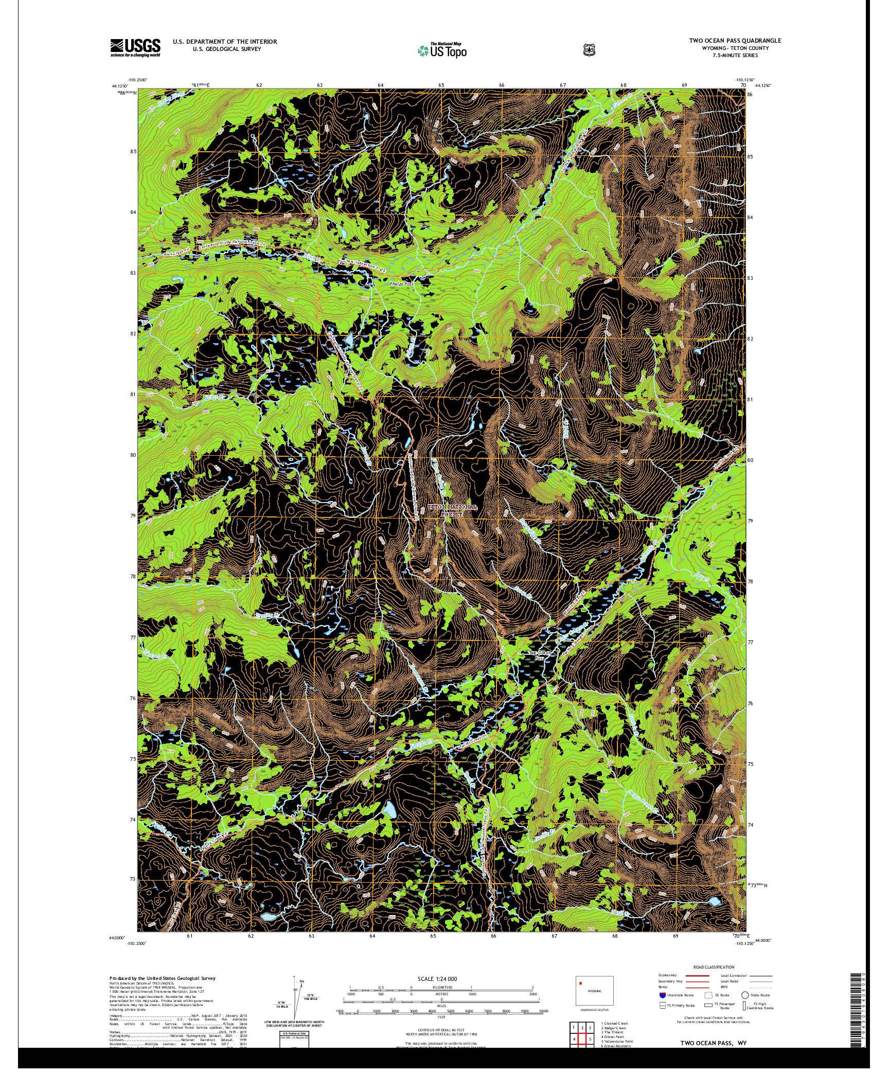 USGS US TOPO 7.5-MINUTE MAP FOR TWO OCEAN PASS, WY 2021