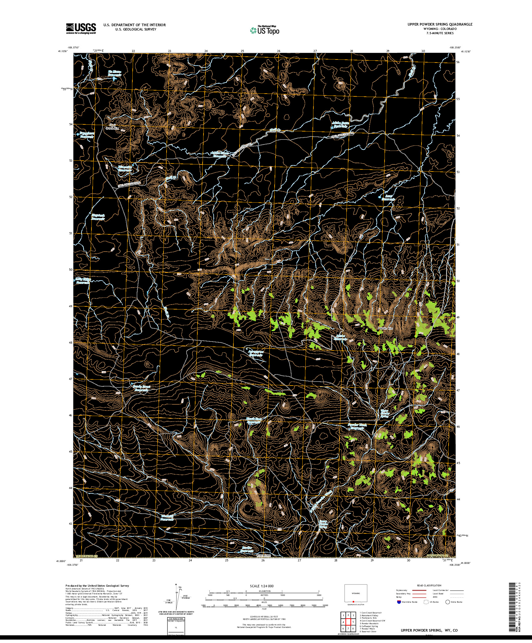 USGS US TOPO 7.5-MINUTE MAP FOR UPPER POWDER SPRING, WY,CO 2021