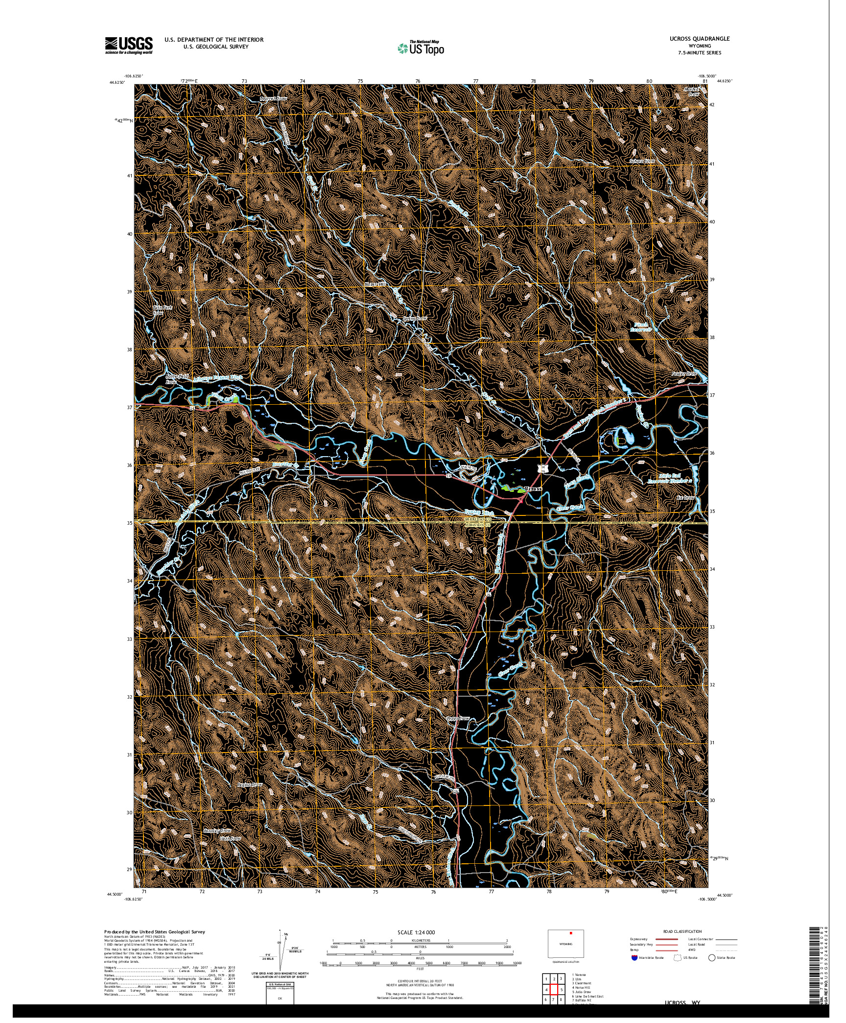 USGS US TOPO 7.5-MINUTE MAP FOR UCROSS, WY 2021