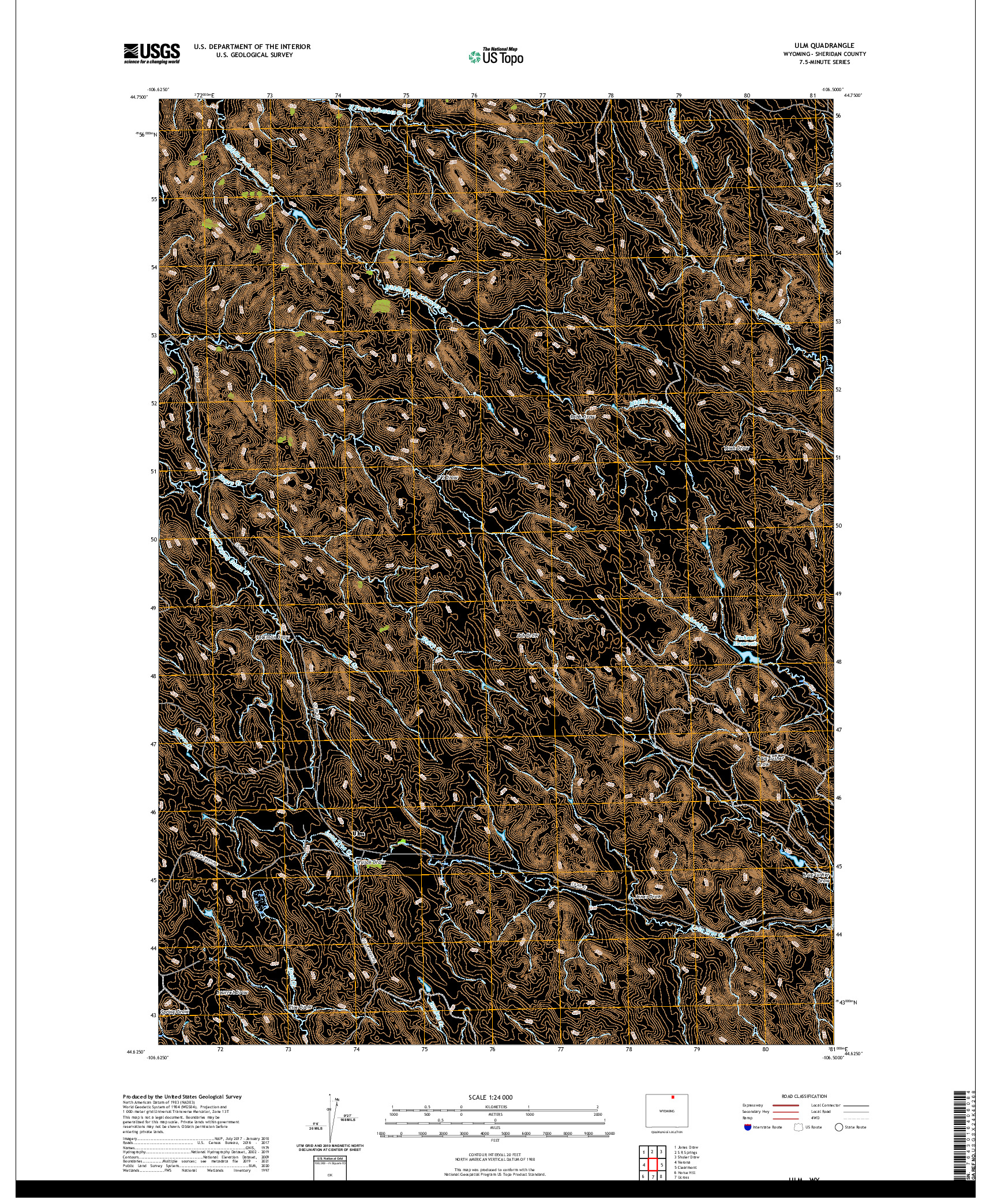 USGS US TOPO 7.5-MINUTE MAP FOR ULM, WY 2021