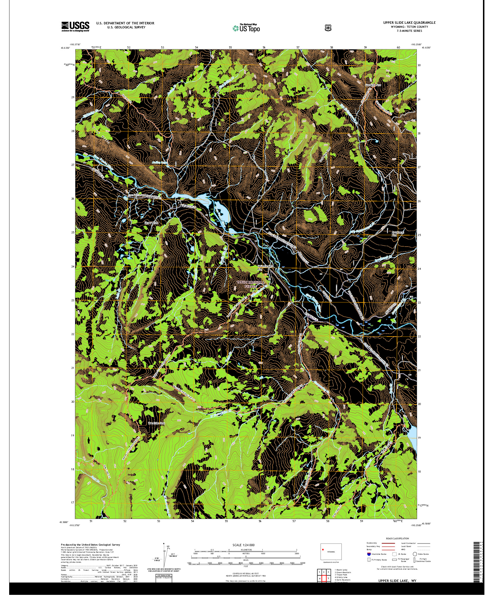 USGS US TOPO 7.5-MINUTE MAP FOR UPPER SLIDE LAKE, WY 2021