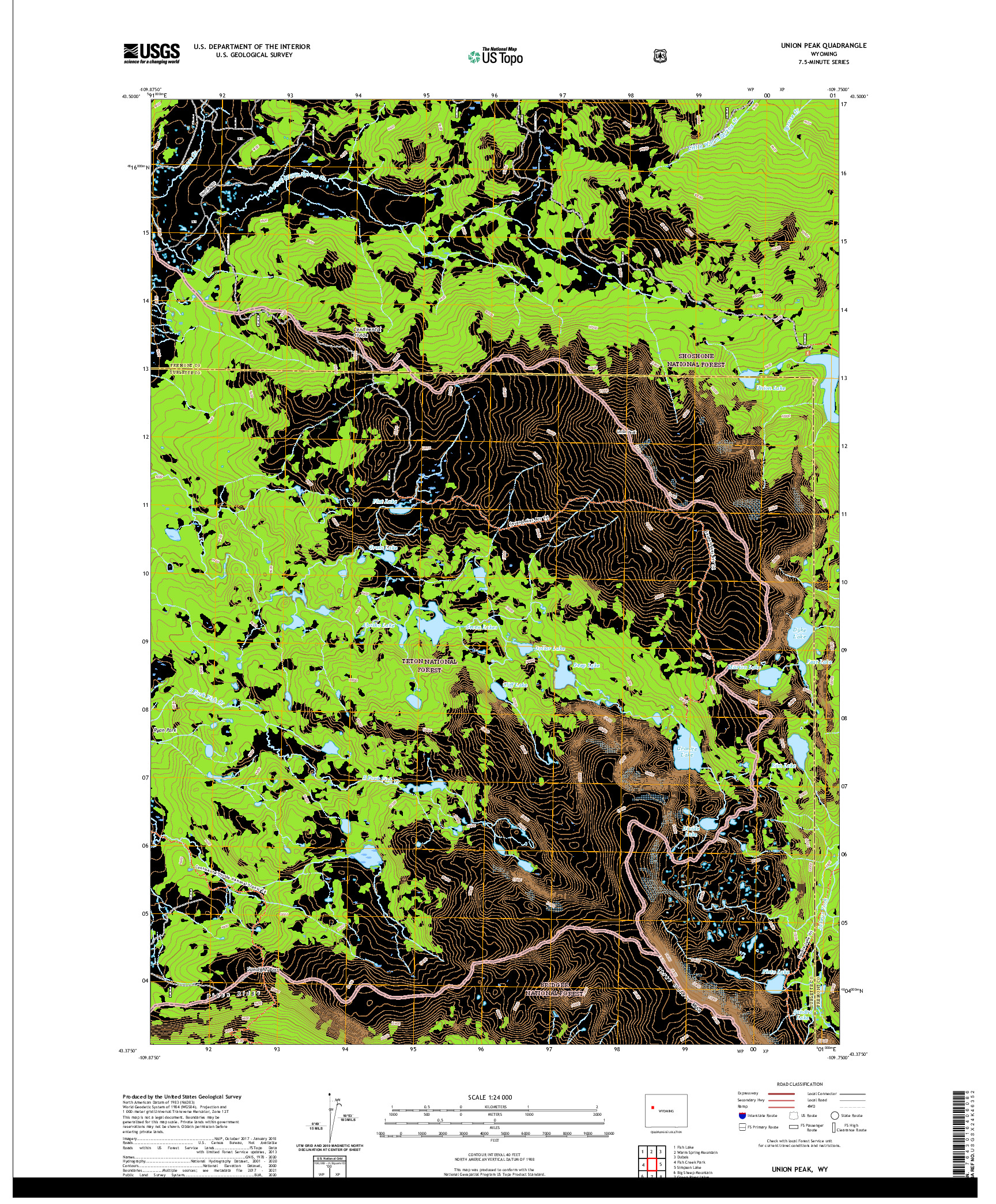 USGS US TOPO 7.5-MINUTE MAP FOR UNION PEAK, WY 2021