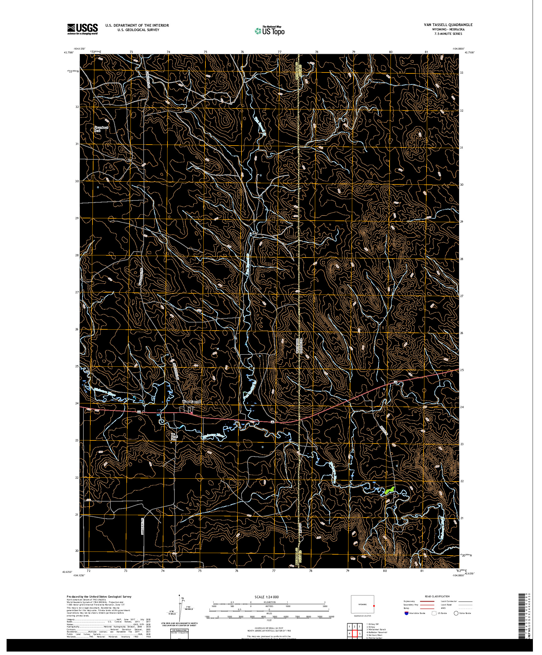 USGS US TOPO 7.5-MINUTE MAP FOR VAN TASSELL, WY,NE 2021