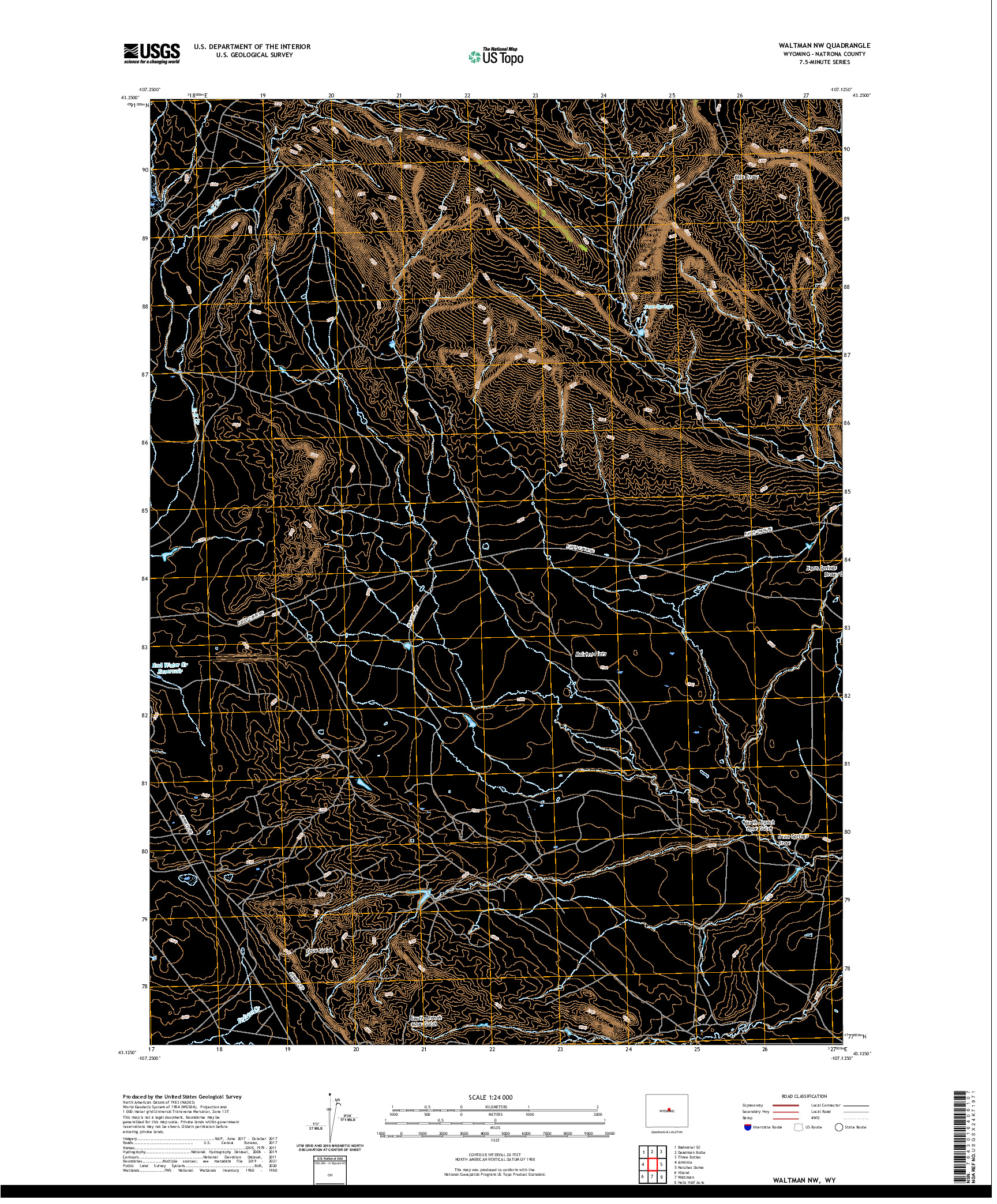 USGS US TOPO 7.5-MINUTE MAP FOR WALTMAN NW, WY 2021