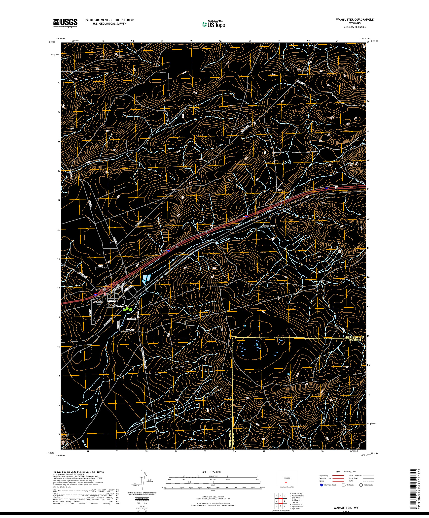 USGS US TOPO 7.5-MINUTE MAP FOR WAMSUTTER, WY 2021