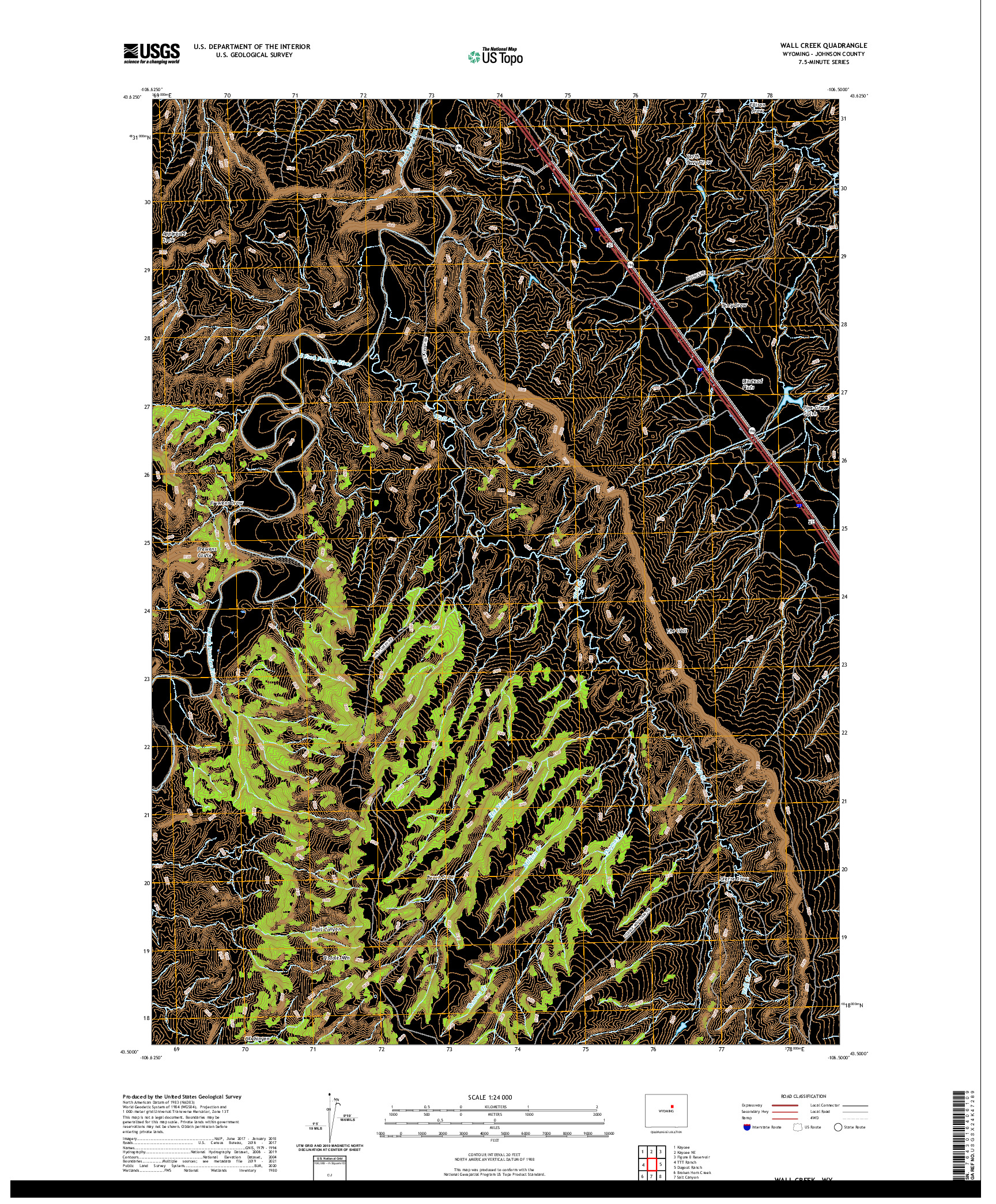 USGS US TOPO 7.5-MINUTE MAP FOR WALL CREEK, WY 2021