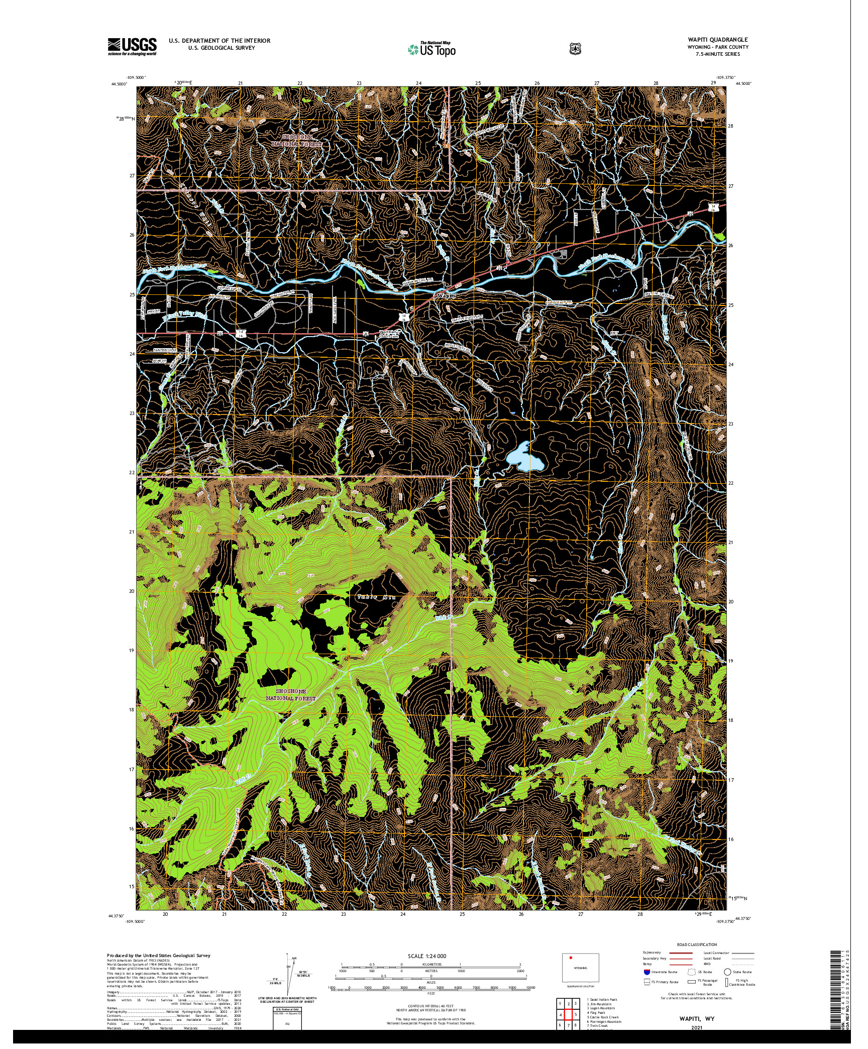 USGS US TOPO 7.5-MINUTE MAP FOR WAPITI, WY 2021