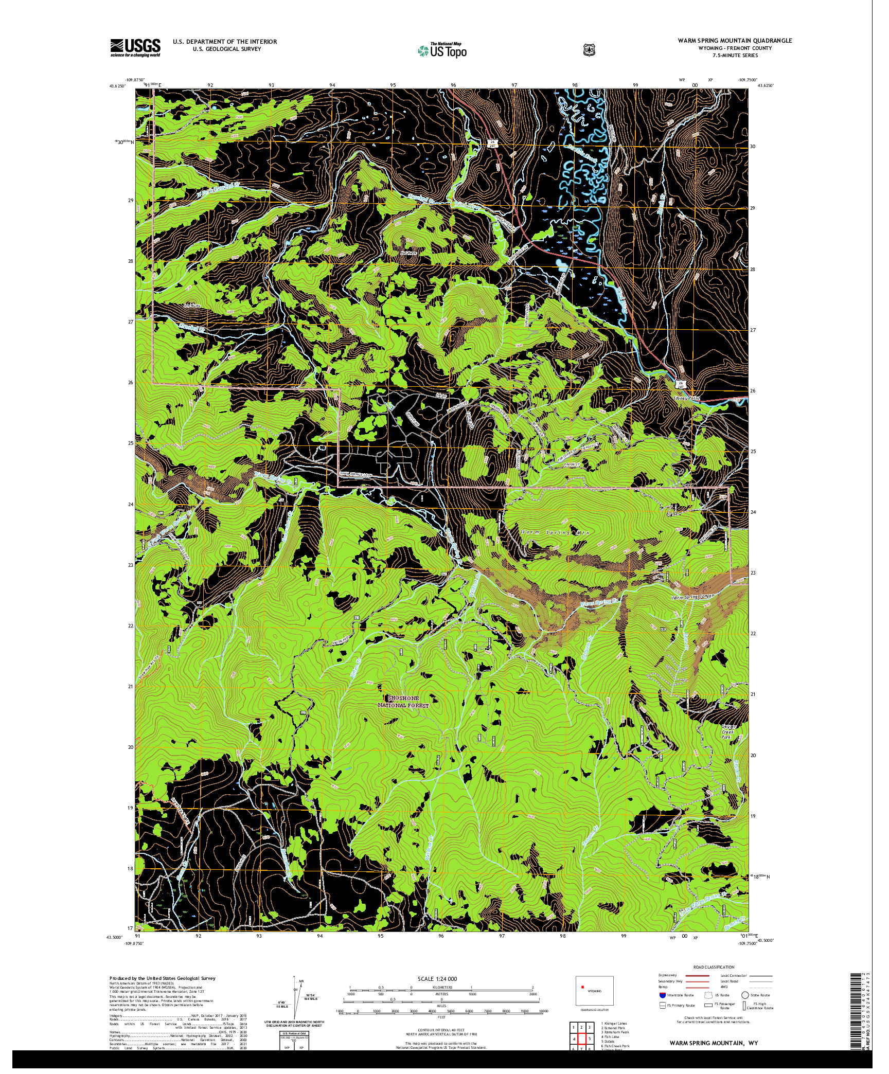 USGS US TOPO 7.5-MINUTE MAP FOR WARM SPRING MOUNTAIN, WY 2021