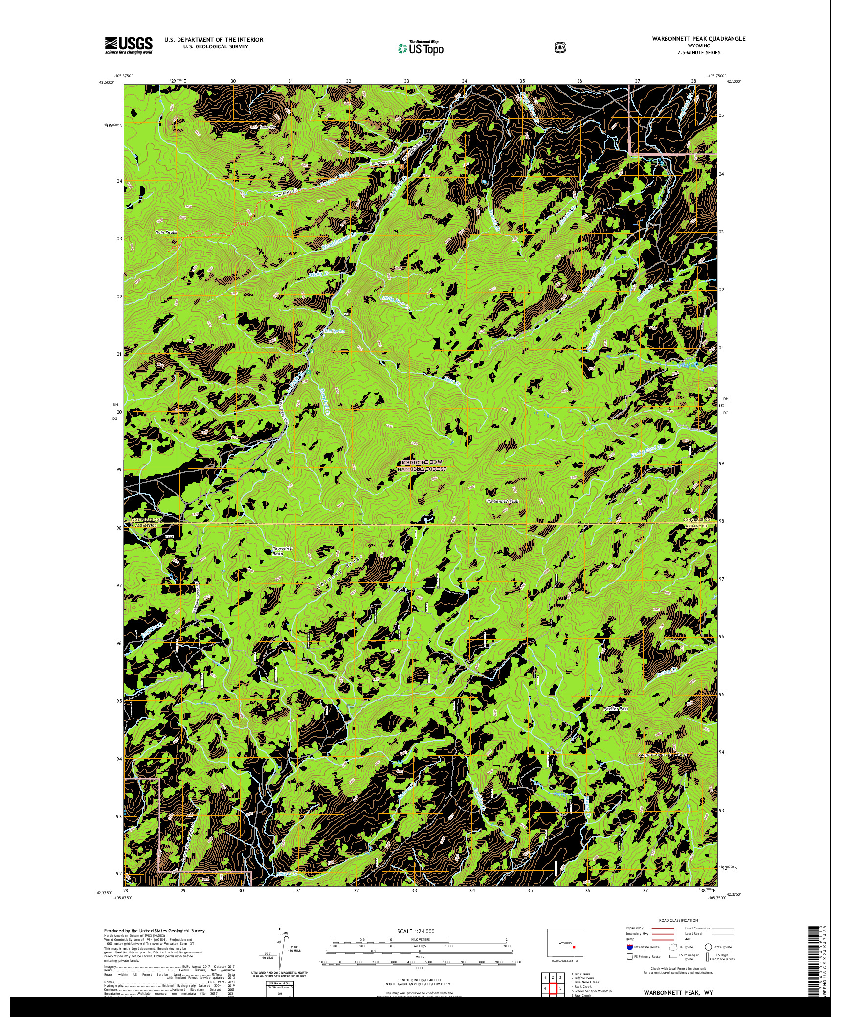 USGS US TOPO 7.5-MINUTE MAP FOR WARBONNETT PEAK, WY 2021