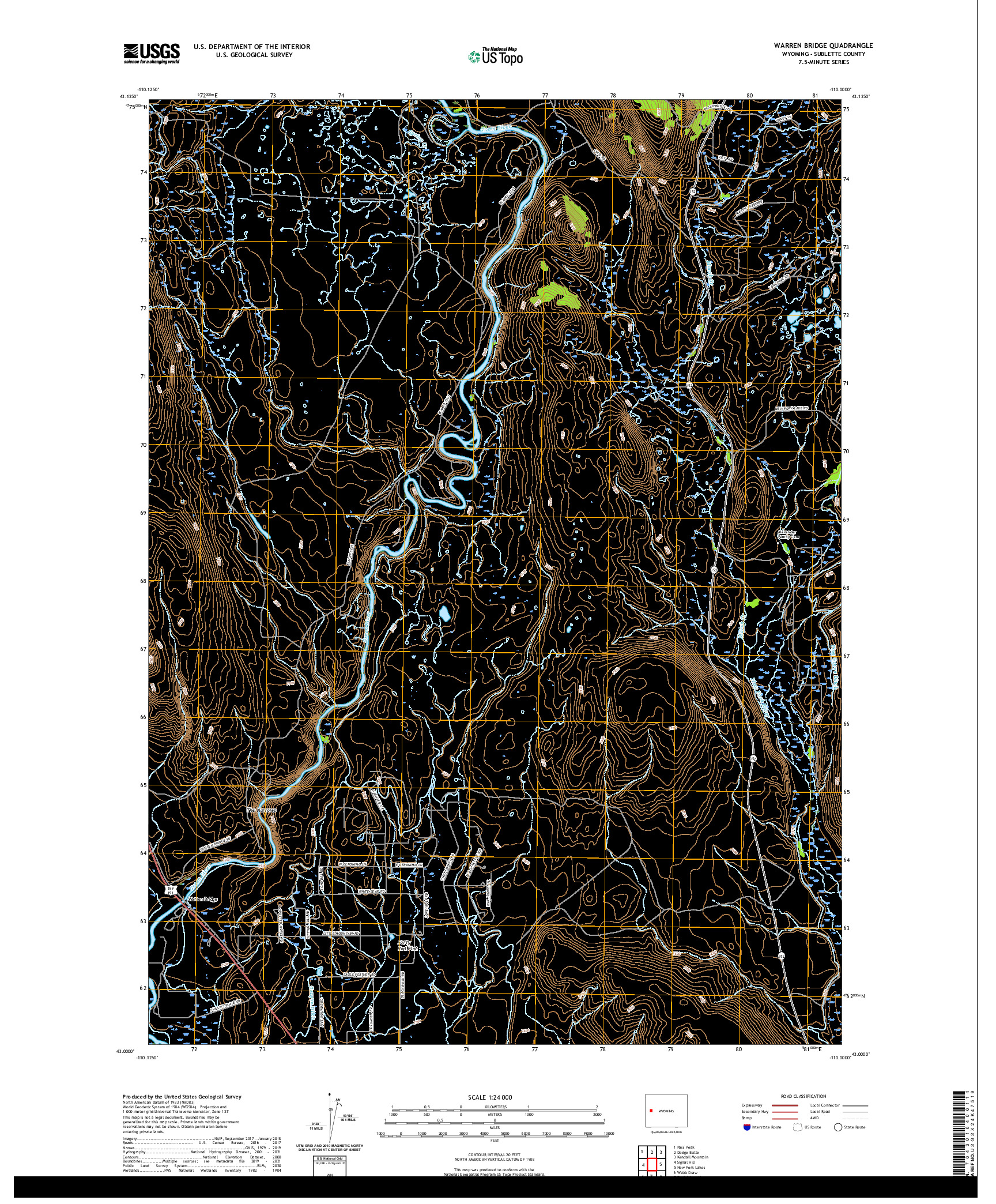 USGS US TOPO 7.5-MINUTE MAP FOR WARREN BRIDGE, WY 2021