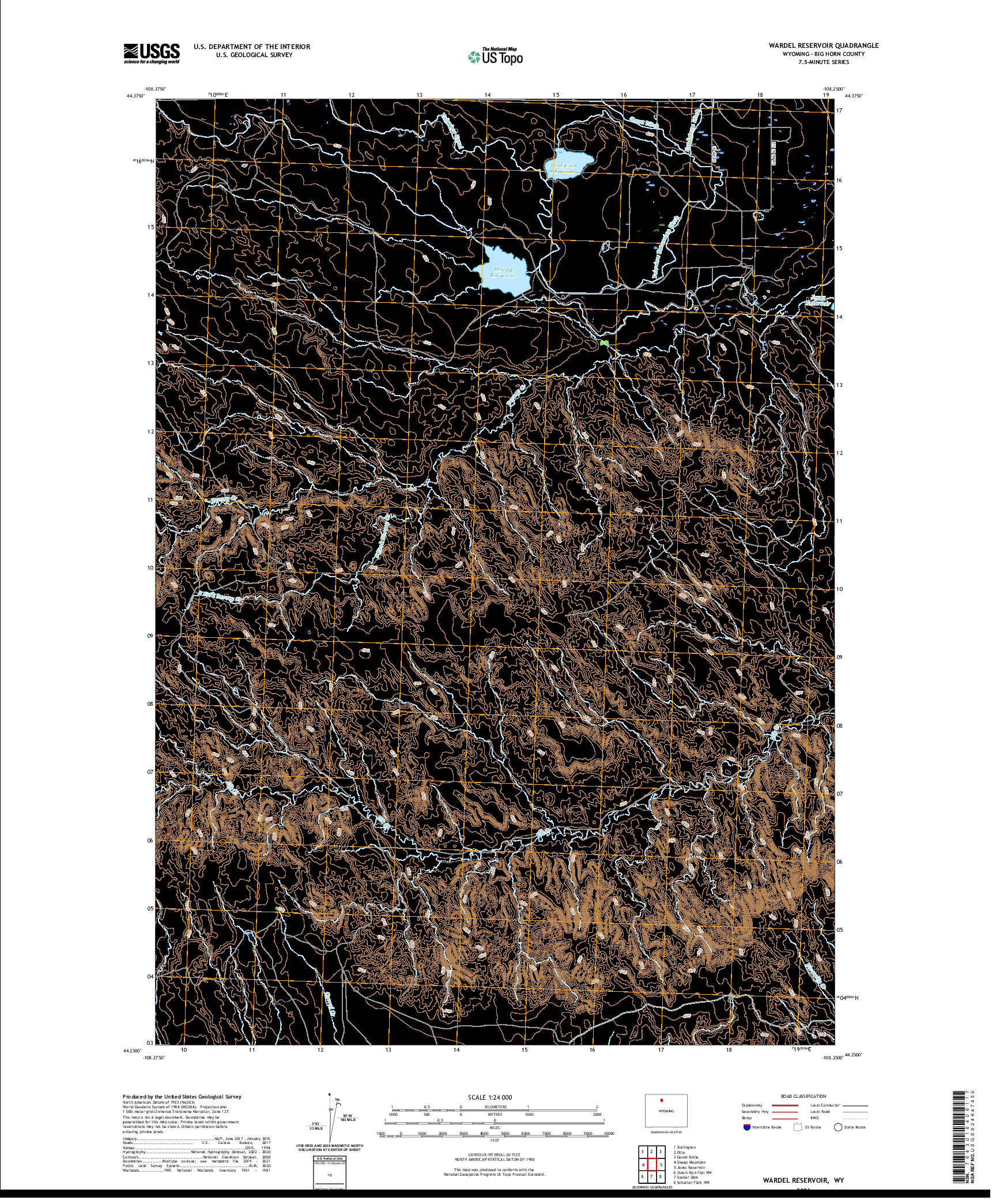 USGS US TOPO 7.5-MINUTE MAP FOR WARDEL RESERVOIR, WY 2021