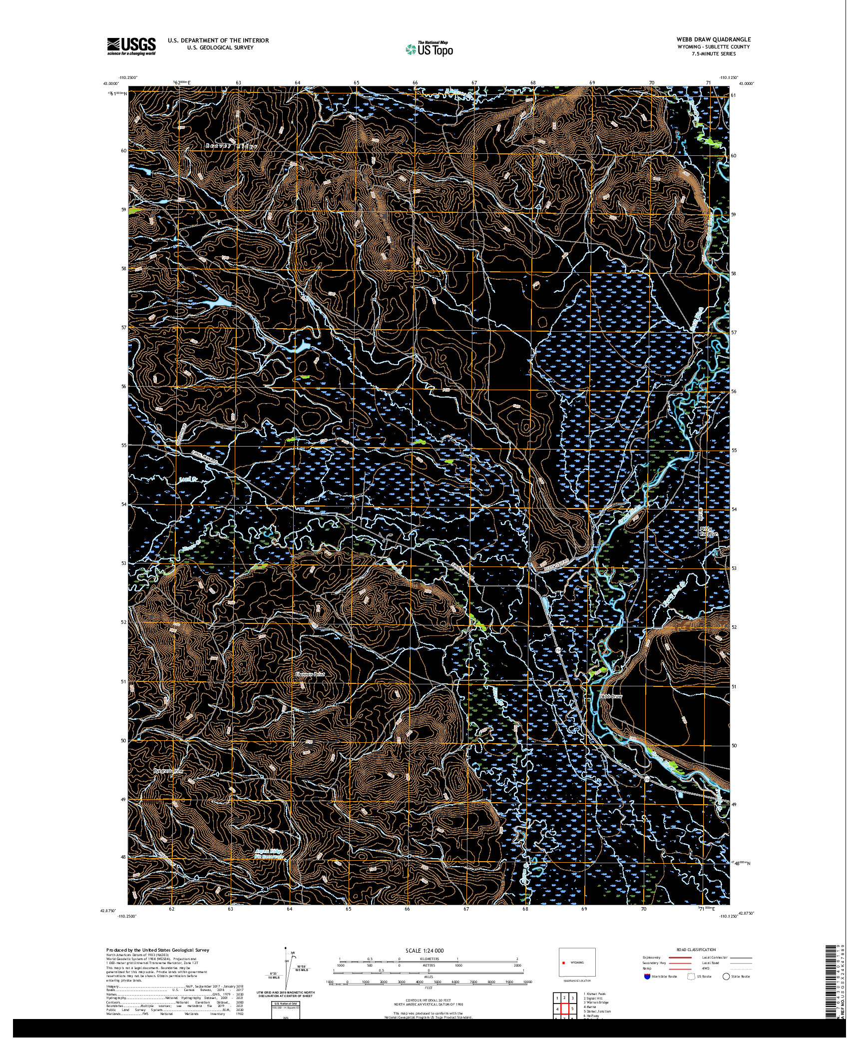 USGS US TOPO 7.5-MINUTE MAP FOR WEBB DRAW, WY 2021