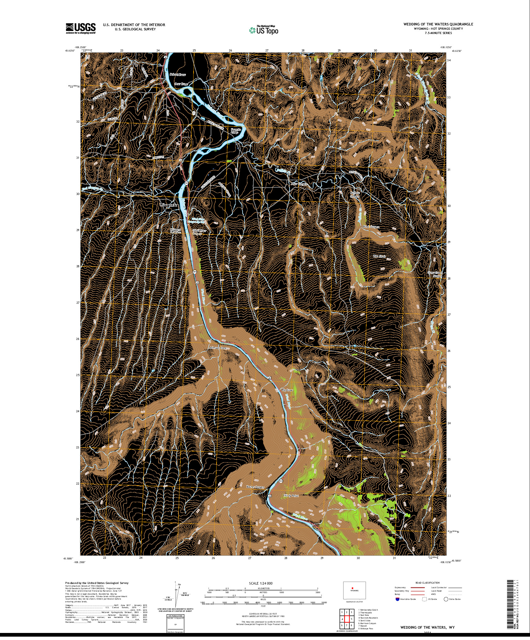 USGS US TOPO 7.5-MINUTE MAP FOR WEDDING OF THE WATERS, WY 2021