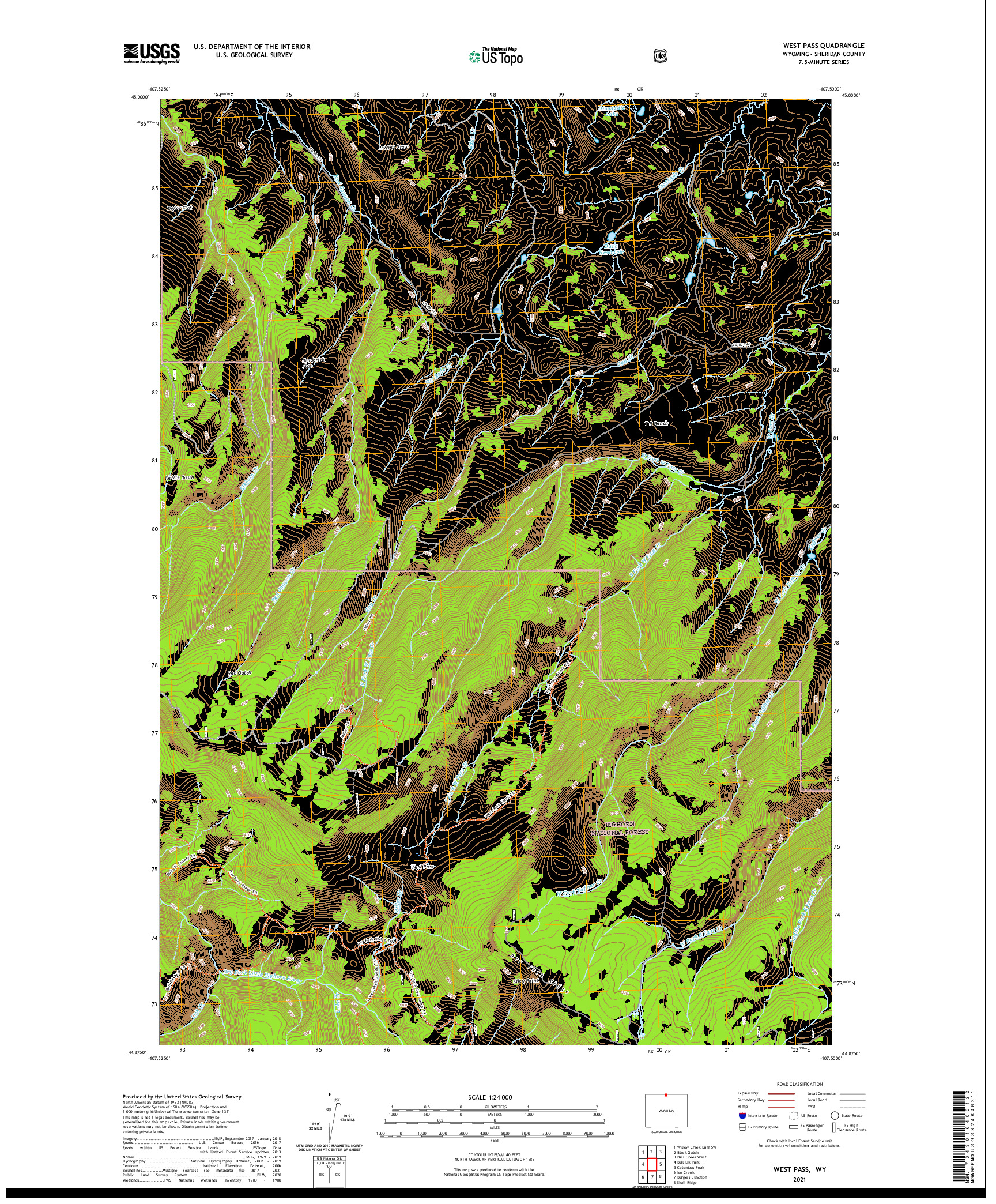 USGS US TOPO 7.5-MINUTE MAP FOR WEST PASS, WY 2021