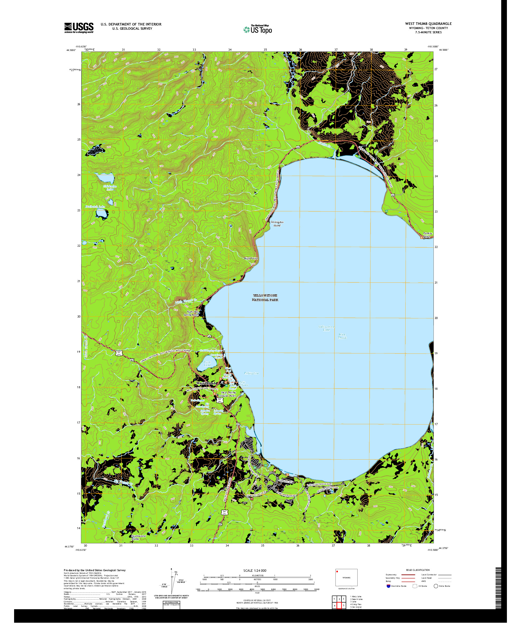USGS US TOPO 7.5-MINUTE MAP FOR WEST THUMB, WY 2021