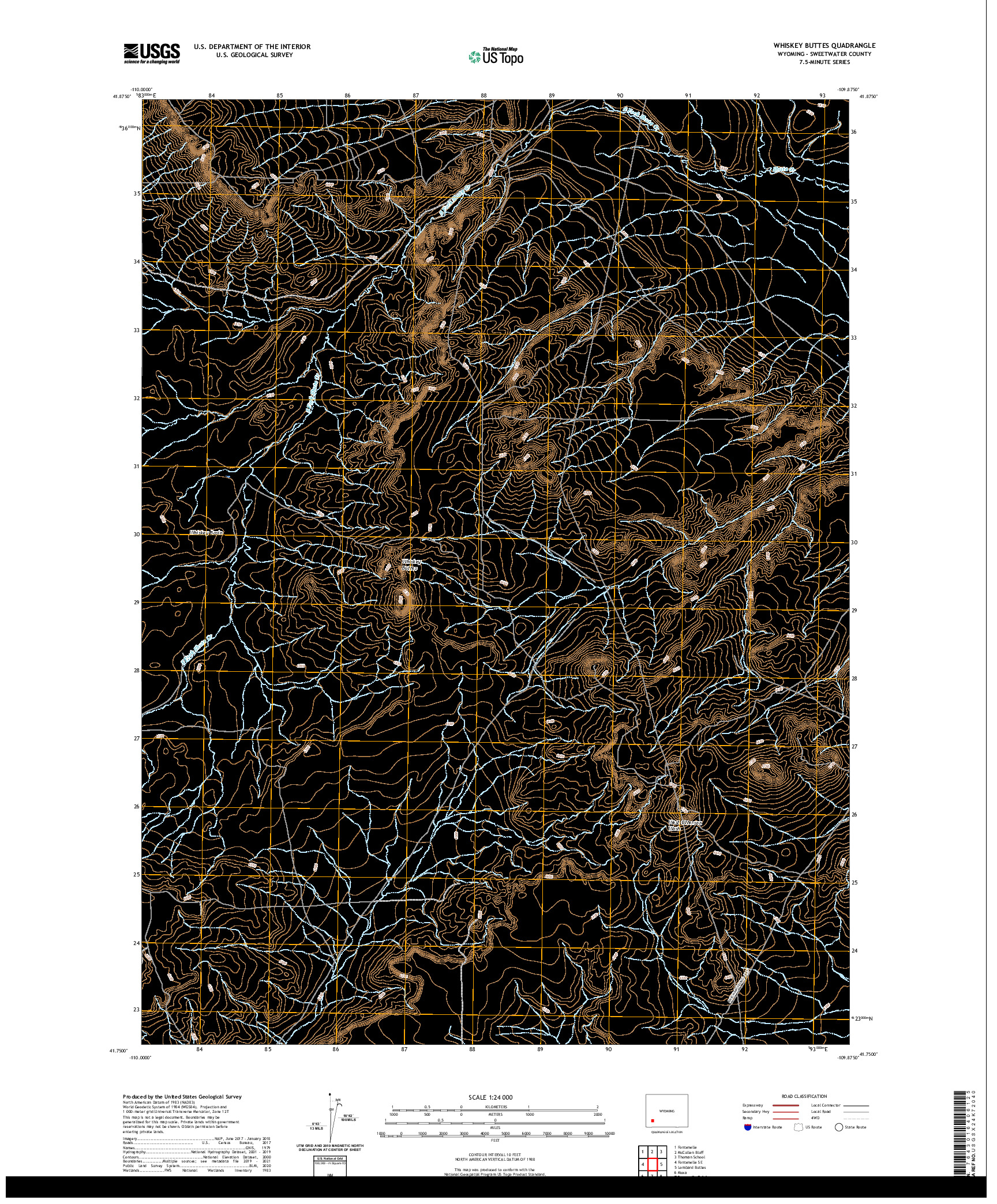 USGS US TOPO 7.5-MINUTE MAP FOR WHISKEY BUTTES, WY 2021