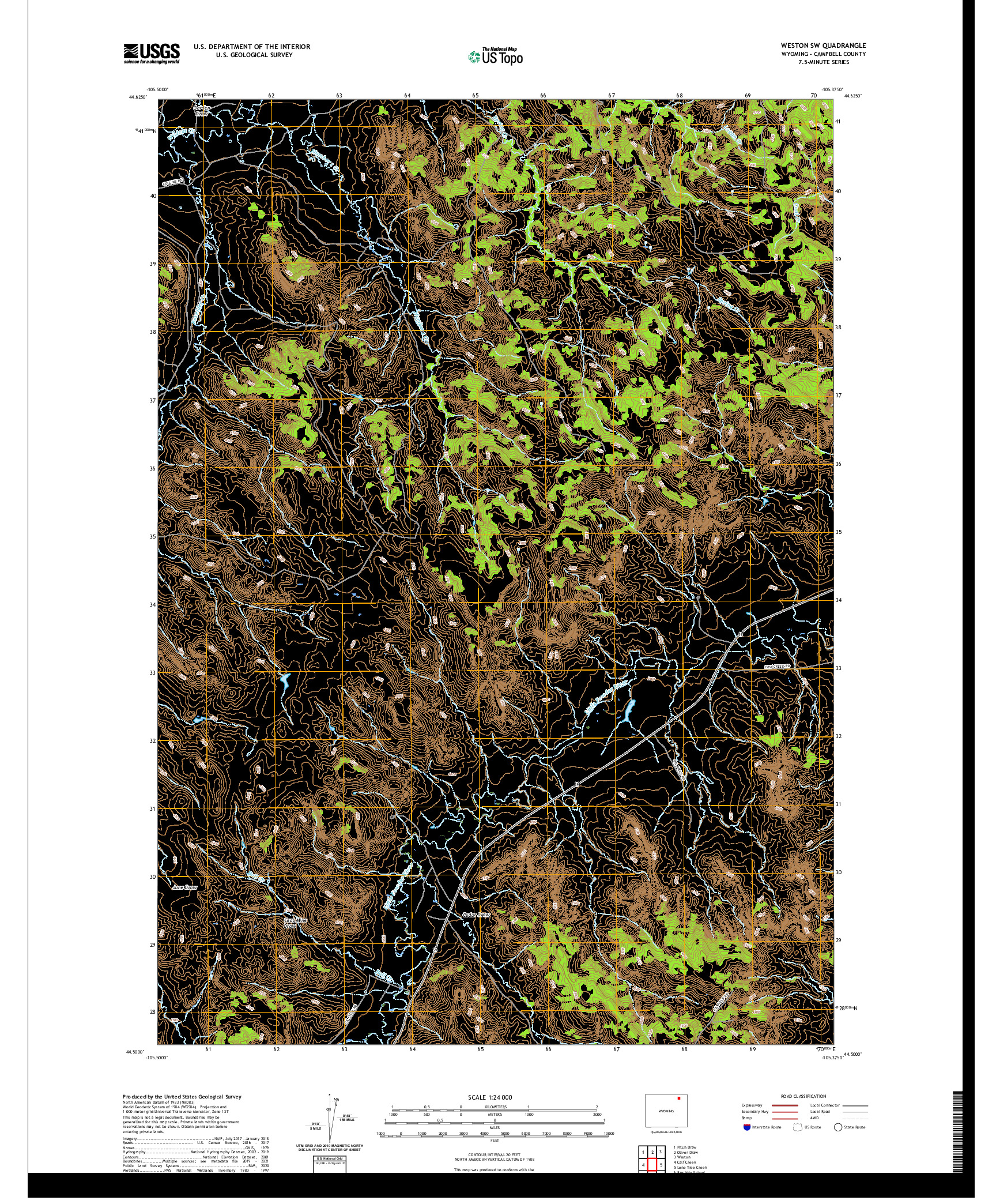 USGS US TOPO 7.5-MINUTE MAP FOR WESTON SW, WY 2021