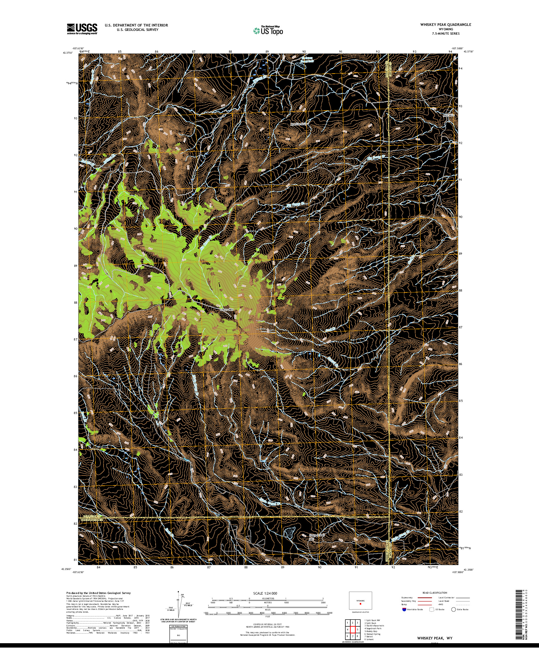 USGS US TOPO 7.5-MINUTE MAP FOR WHISKEY PEAK, WY 2021
