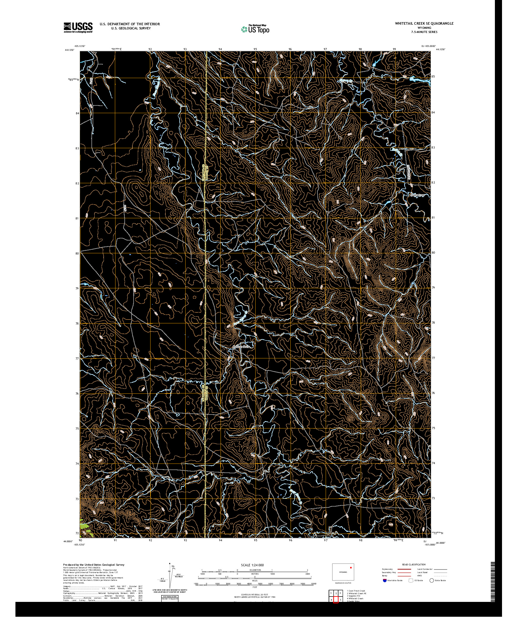 USGS US TOPO 7.5-MINUTE MAP FOR WHITETAIL CREEK SE, WY 2021