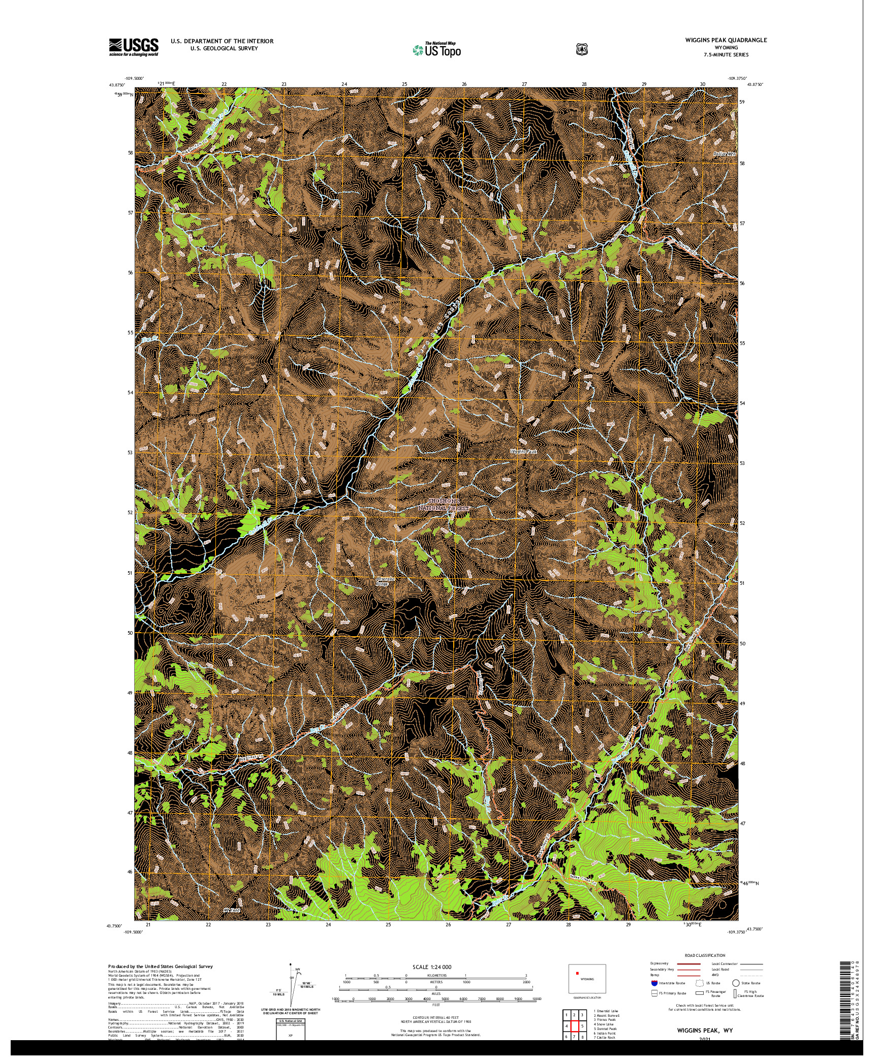 USGS US TOPO 7.5-MINUTE MAP FOR WIGGINS PEAK, WY 2021