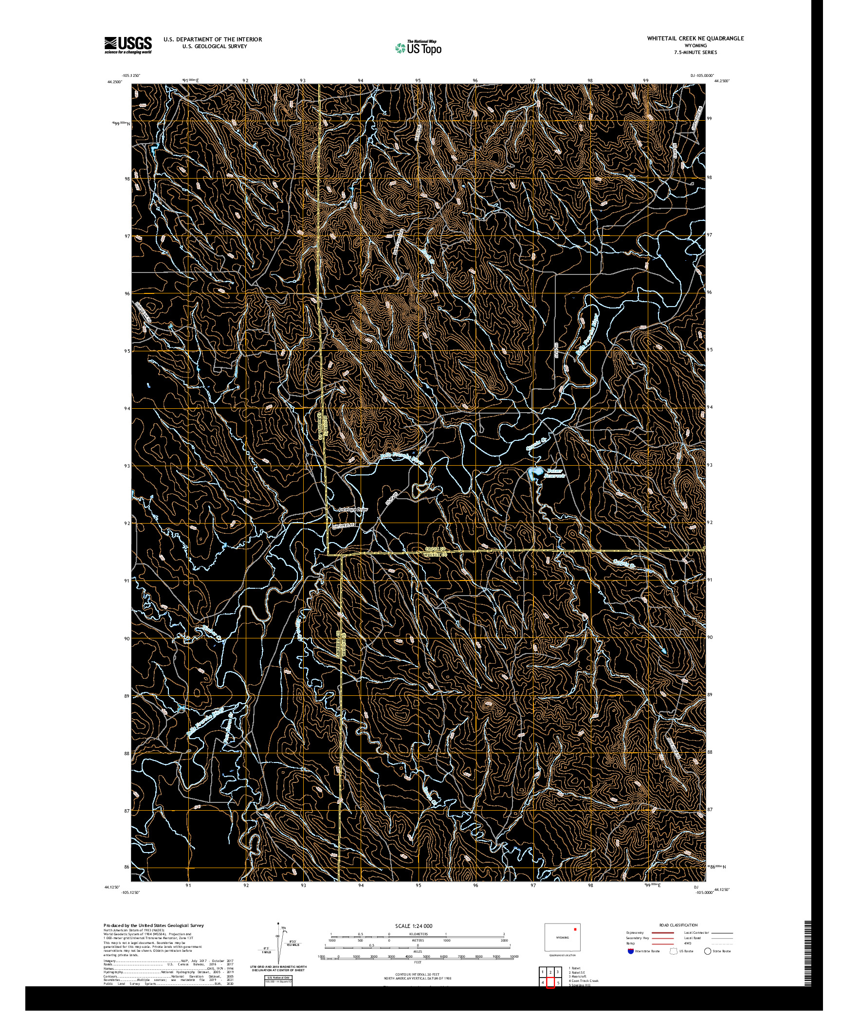 USGS US TOPO 7.5-MINUTE MAP FOR WHITETAIL CREEK NE, WY 2021