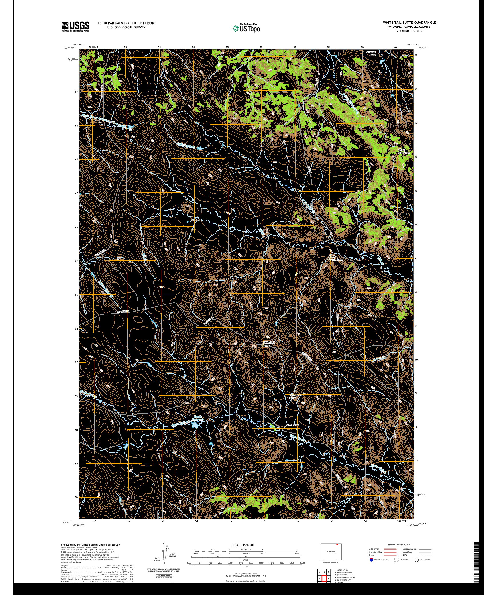 USGS US TOPO 7.5-MINUTE MAP FOR WHITE TAIL BUTTE, WY 2021