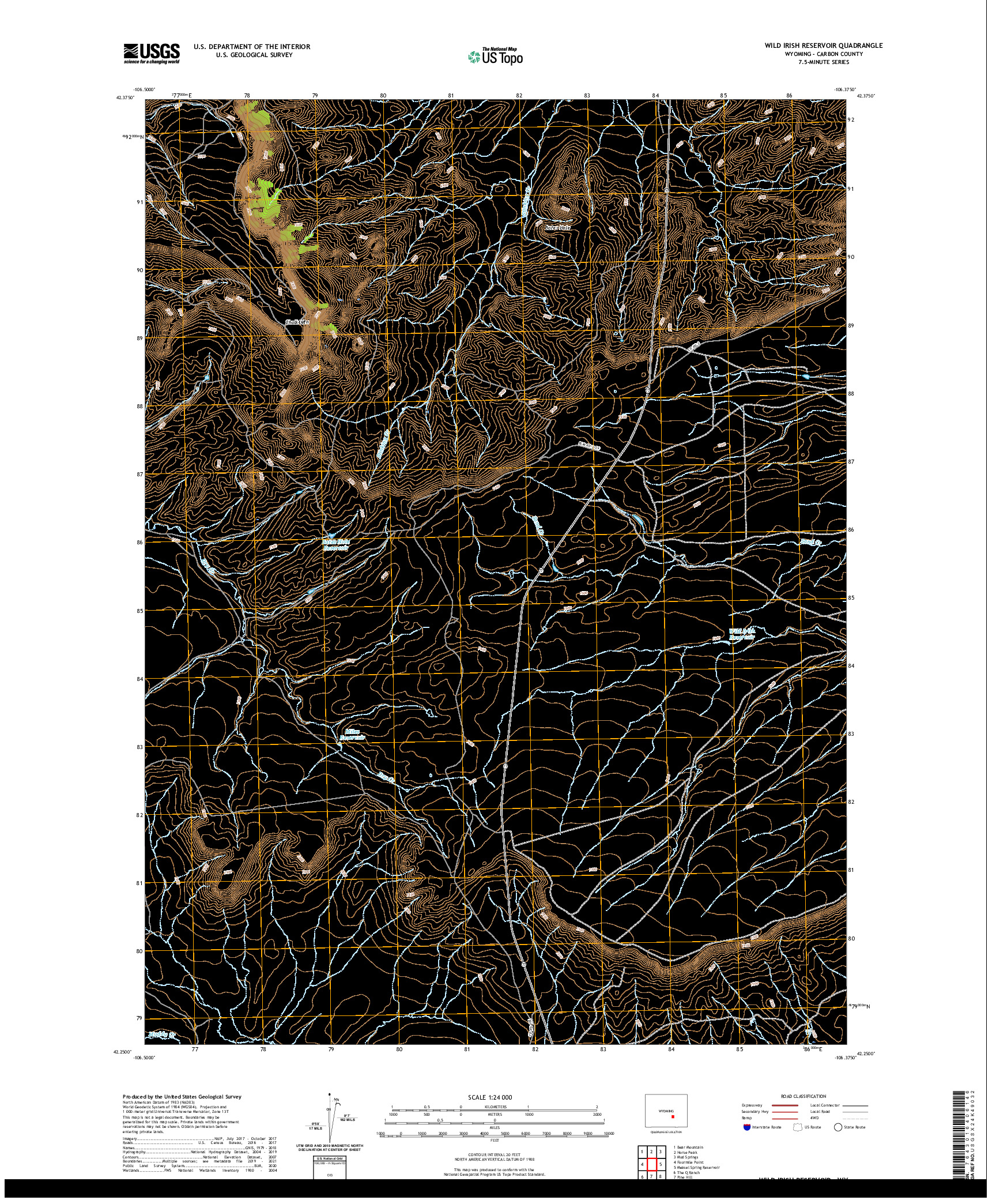 USGS US TOPO 7.5-MINUTE MAP FOR WILD IRISH RESERVOIR, WY 2021