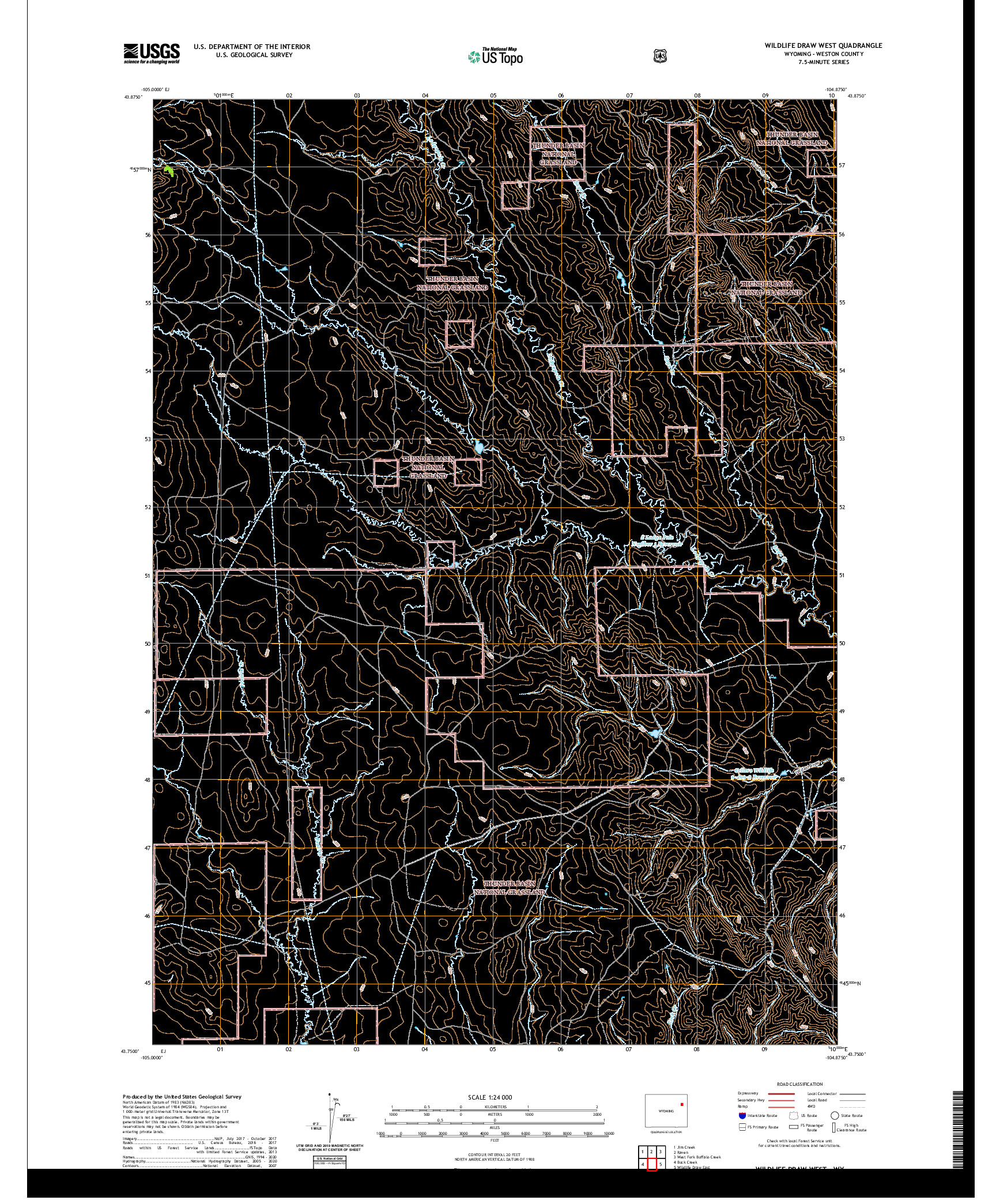 USGS US TOPO 7.5-MINUTE MAP FOR WILDLIFE DRAW WEST, WY 2021