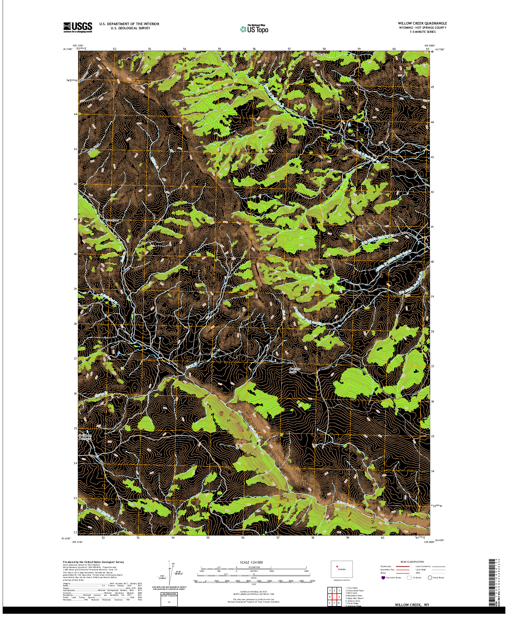 USGS US TOPO 7.5-MINUTE MAP FOR WILLOW CREEK, WY 2021