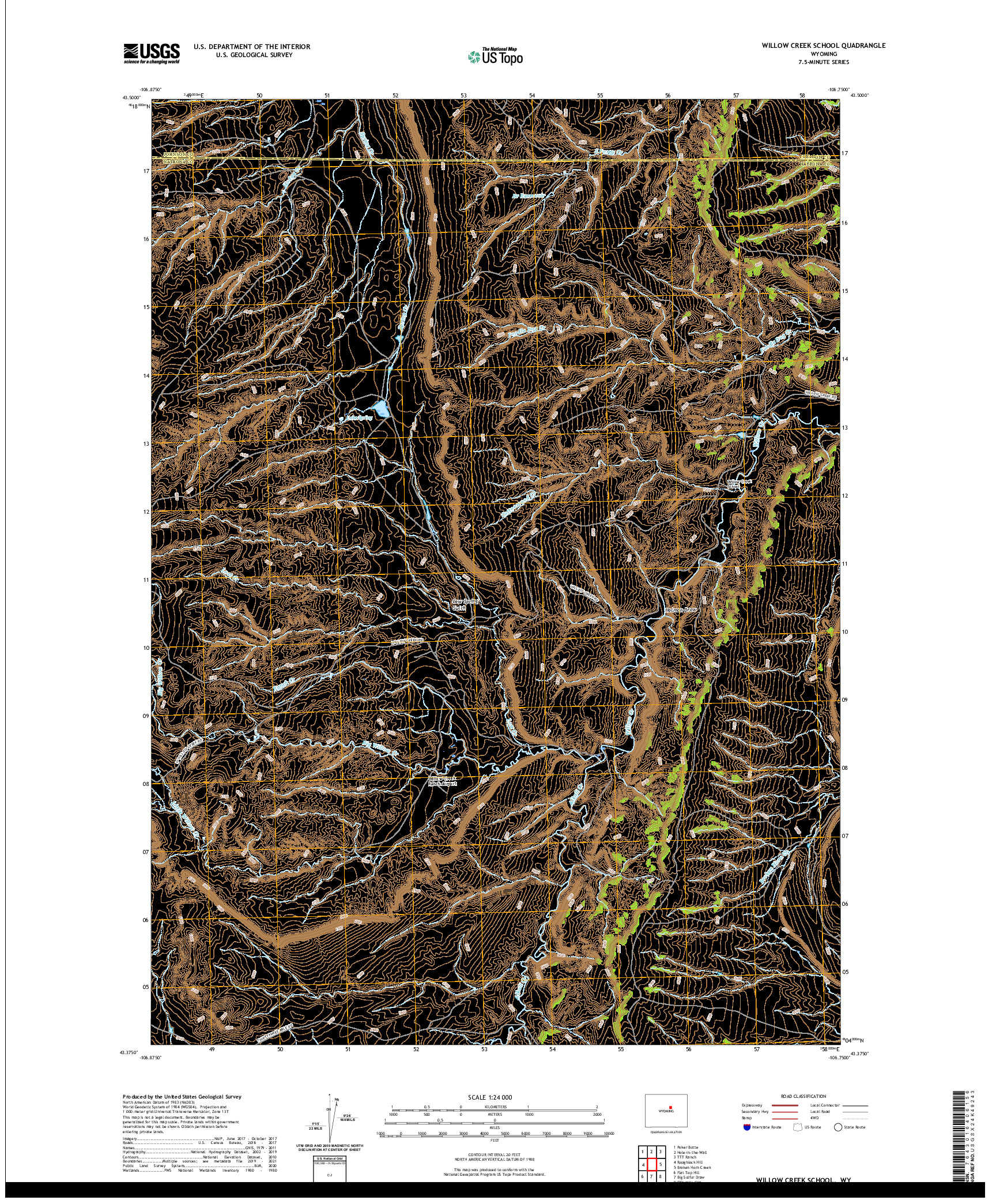 USGS US TOPO 7.5-MINUTE MAP FOR WILLOW CREEK SCHOOL, WY 2021