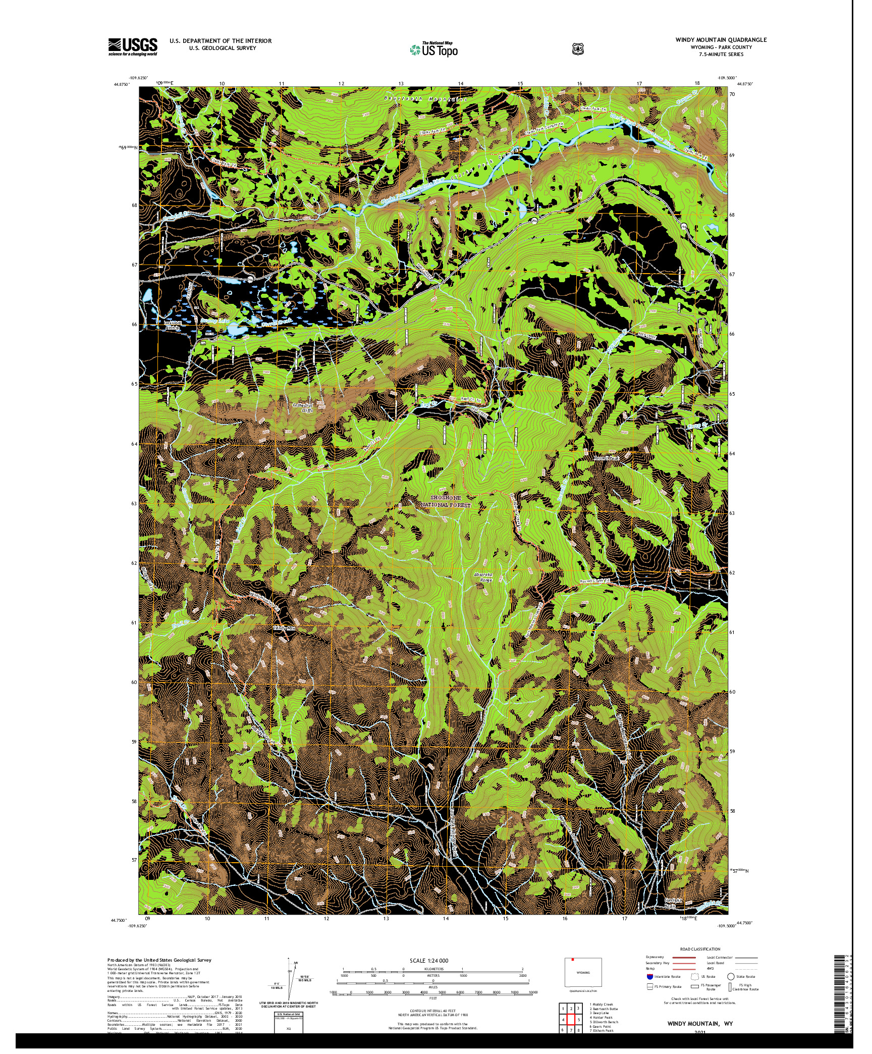 USGS US TOPO 7.5-MINUTE MAP FOR WINDY MOUNTAIN, WY 2021