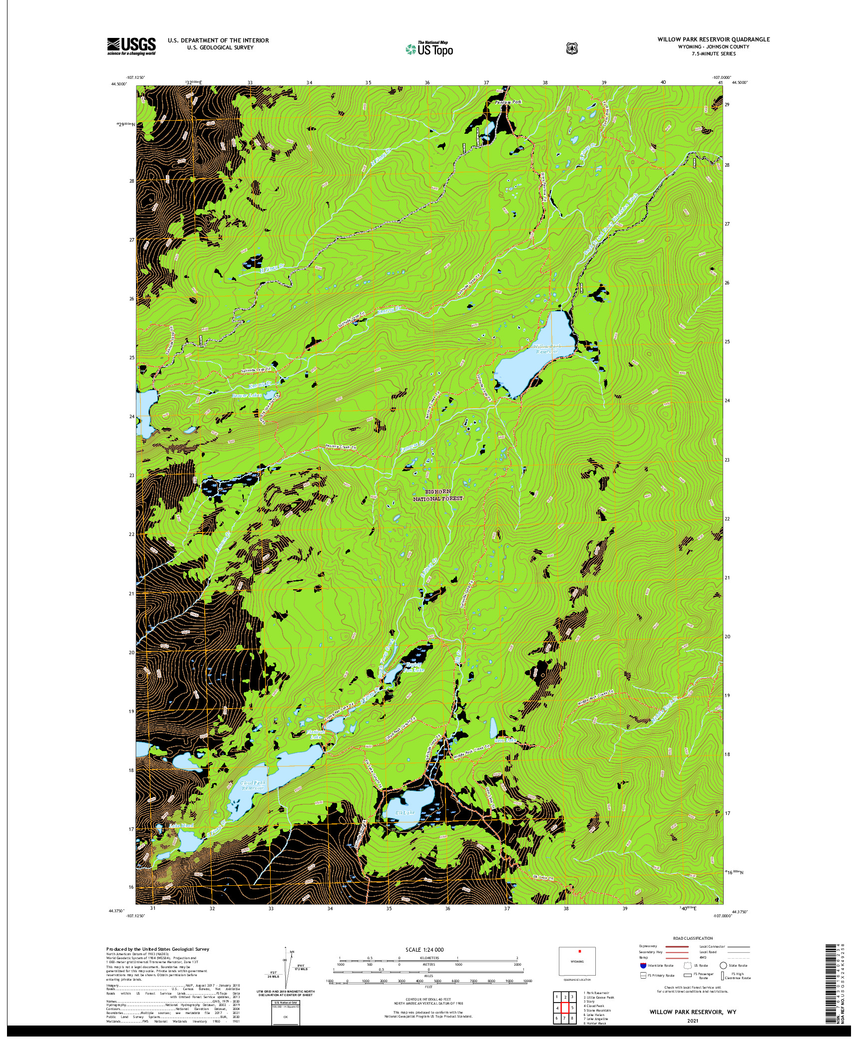 USGS US TOPO 7.5-MINUTE MAP FOR WILLOW PARK RESERVOIR, WY 2021