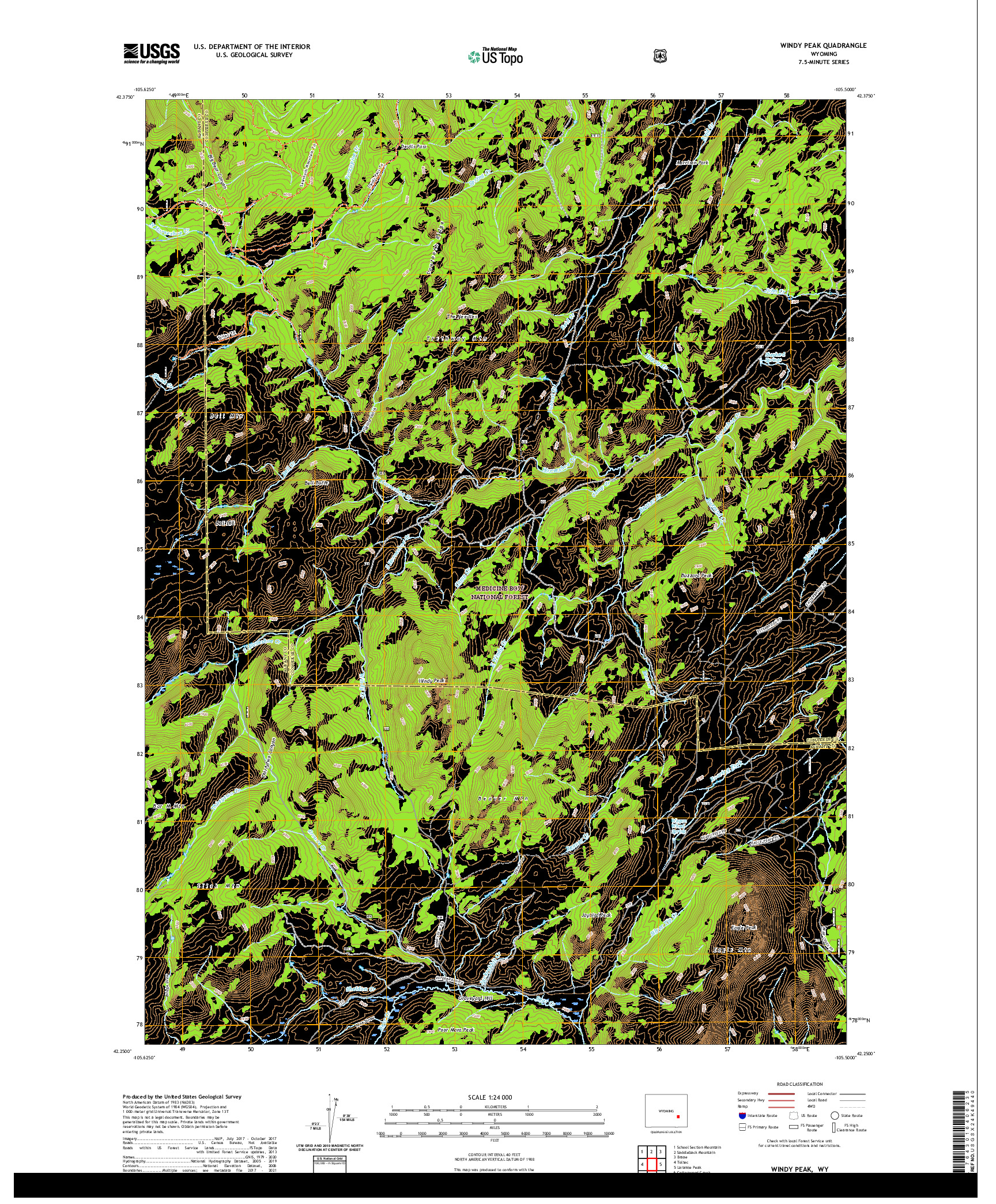 USGS US TOPO 7.5-MINUTE MAP FOR WINDY PEAK, WY 2021