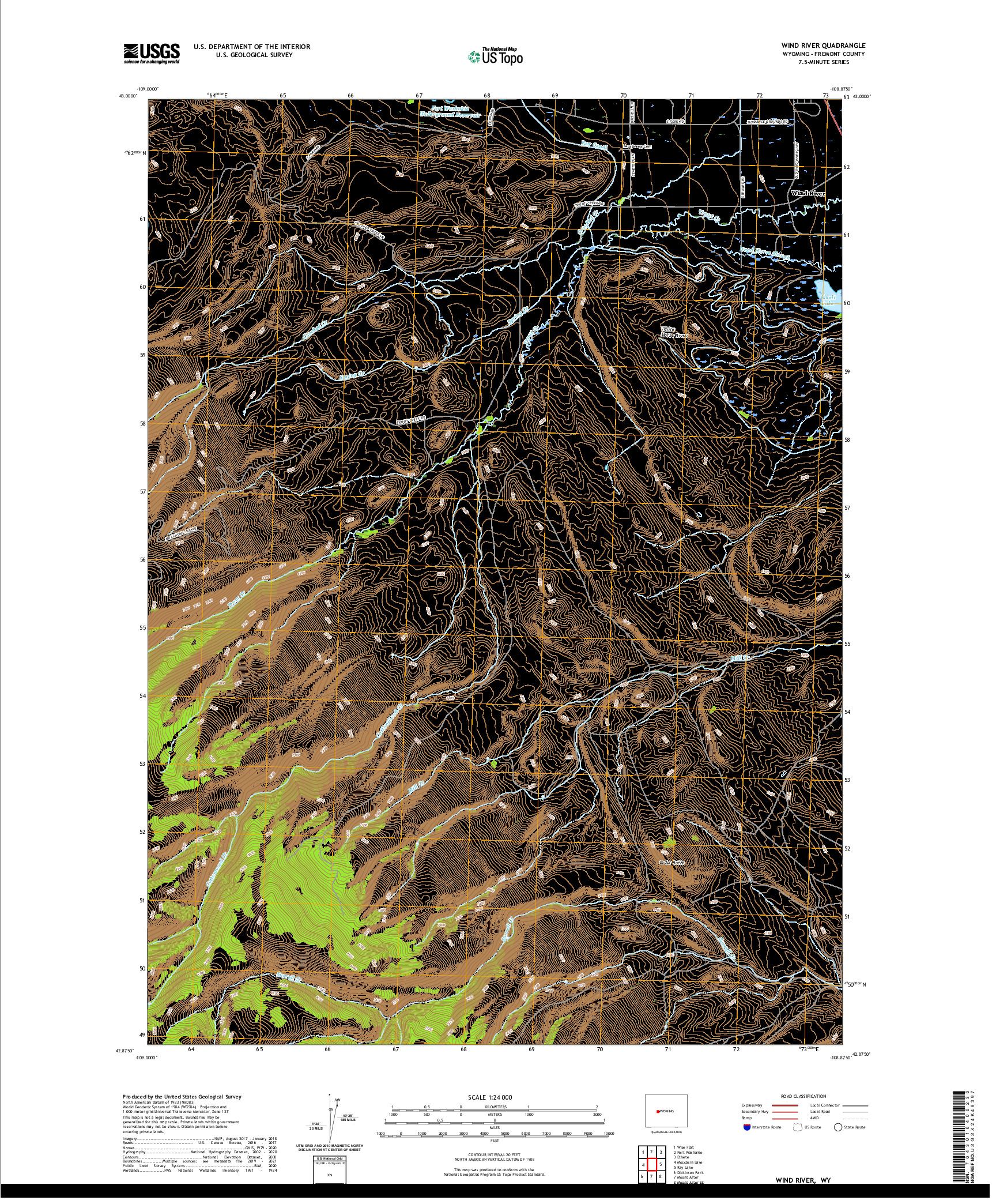 USGS US TOPO 7.5-MINUTE MAP FOR WIND RIVER, WY 2021