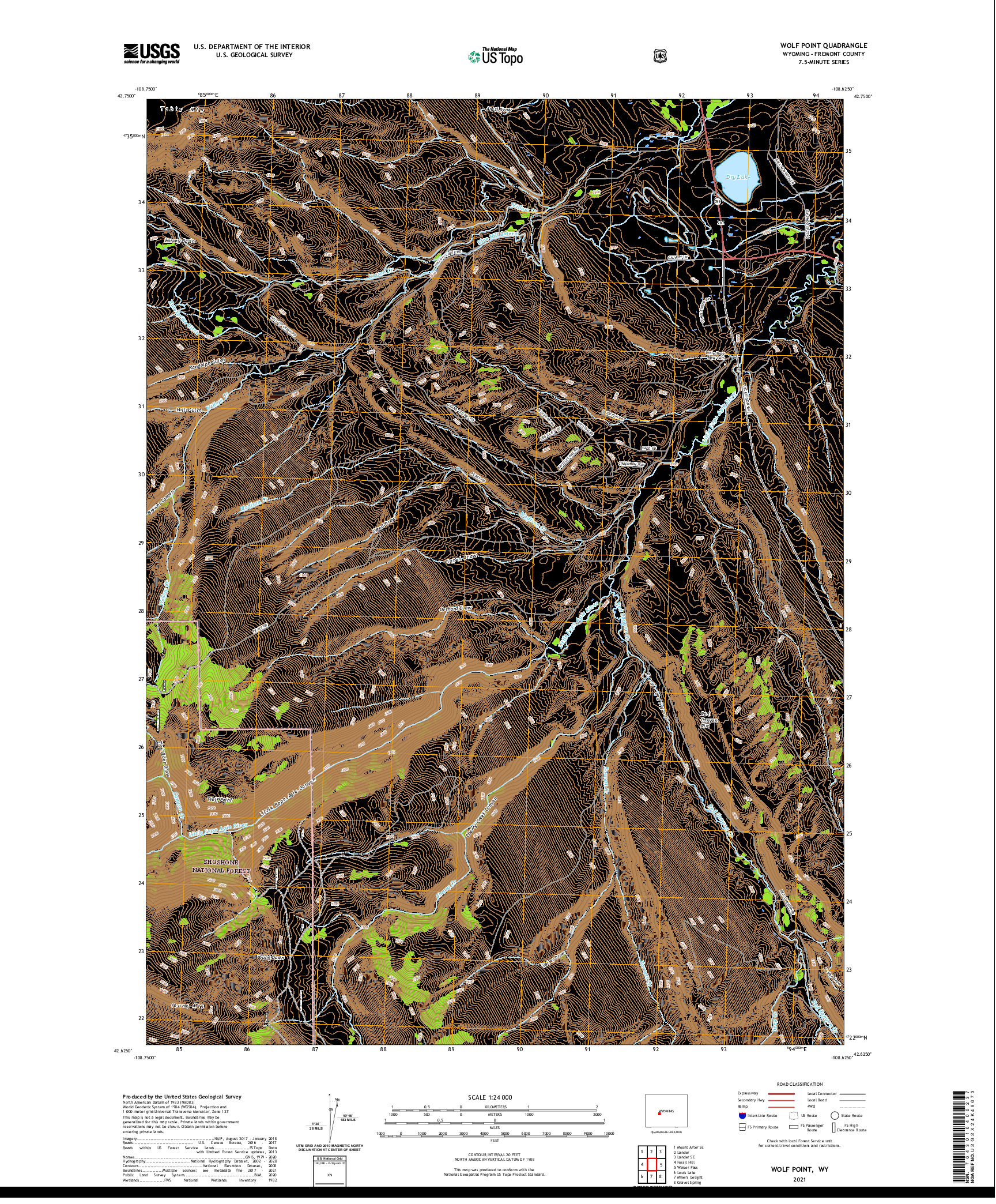 USGS US TOPO 7.5-MINUTE MAP FOR WOLF POINT, WY 2021