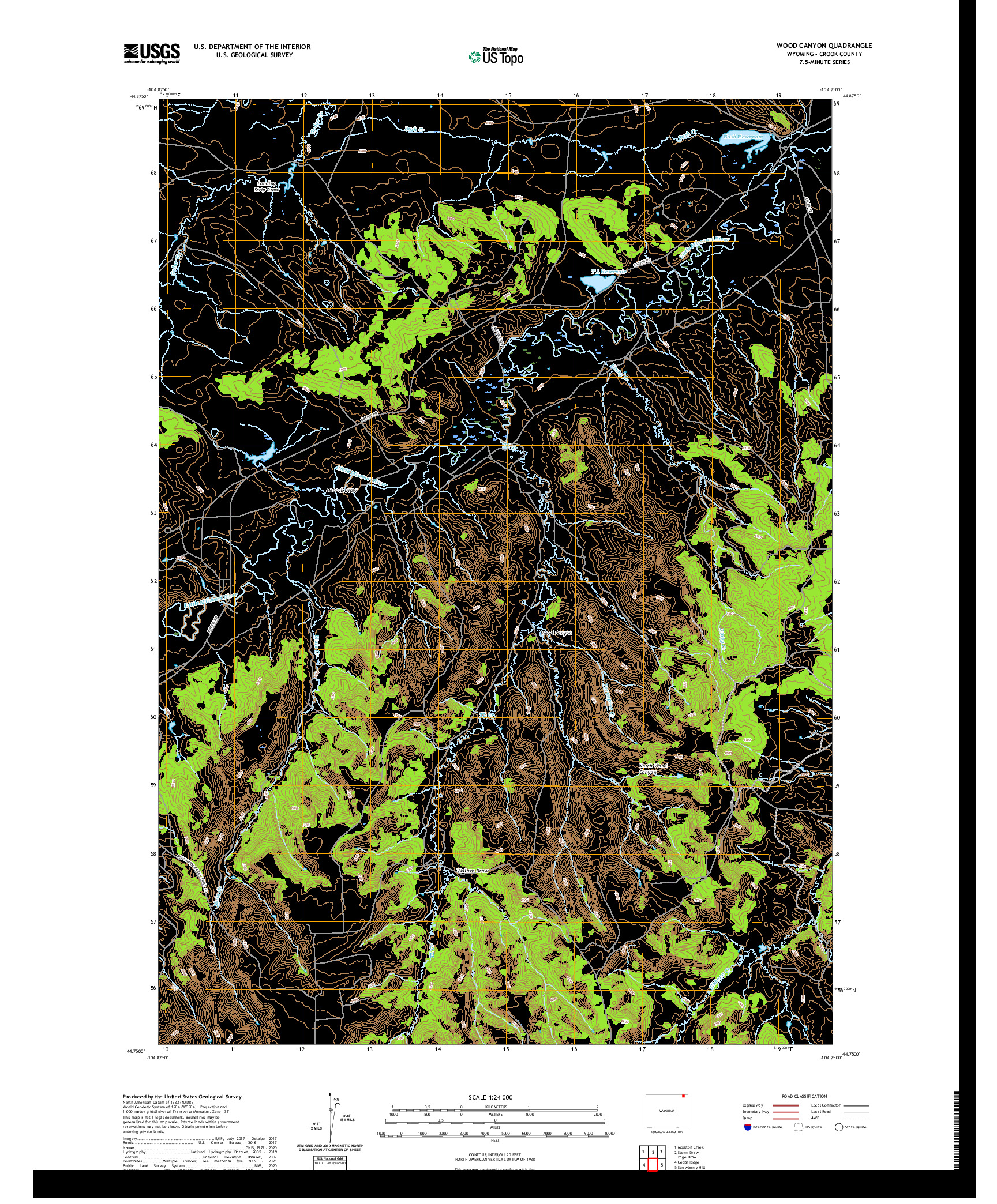 USGS US TOPO 7.5-MINUTE MAP FOR WOOD CANYON, WY 2021