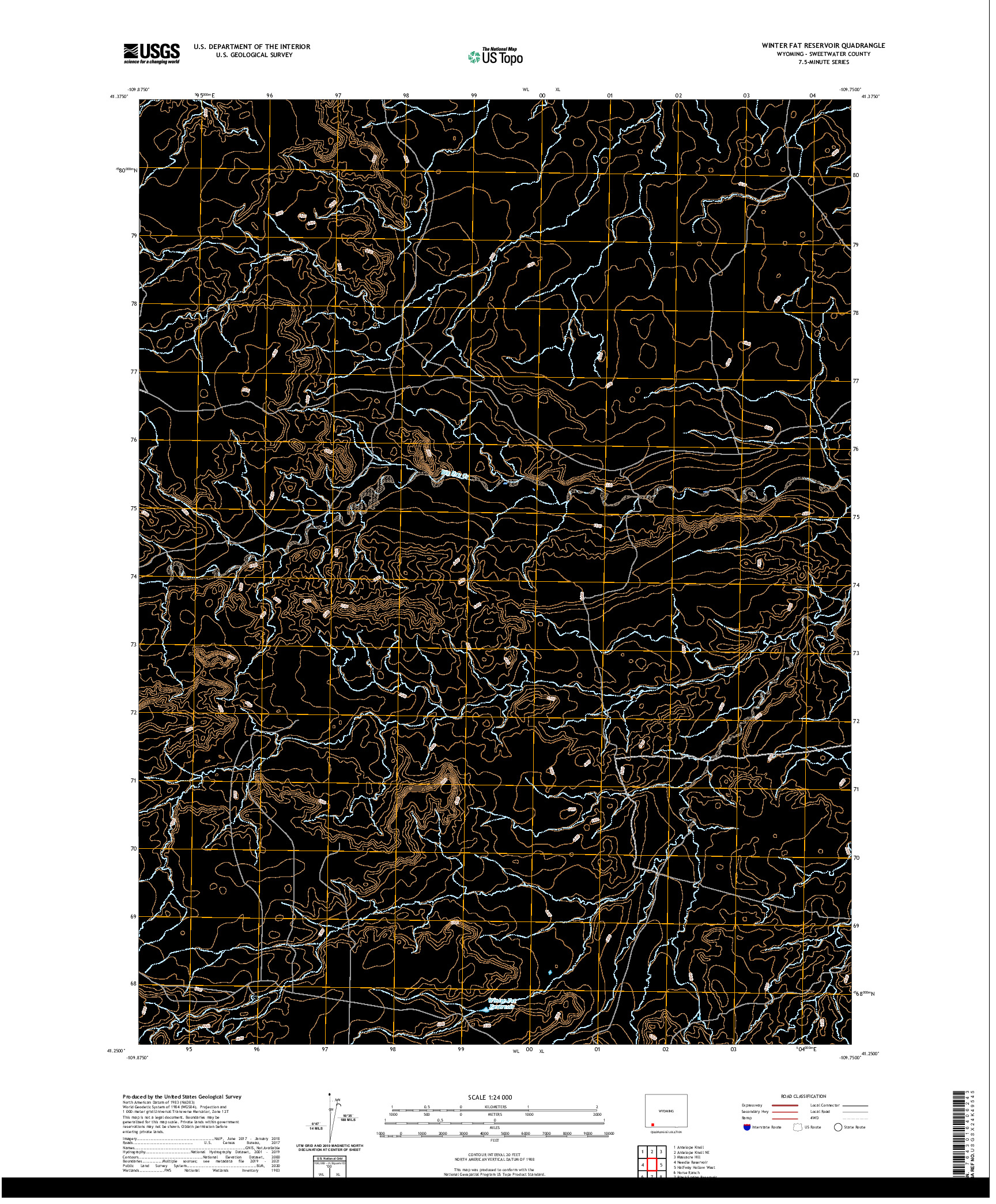 USGS US TOPO 7.5-MINUTE MAP FOR WINTER FAT RESERVOIR, WY 2021