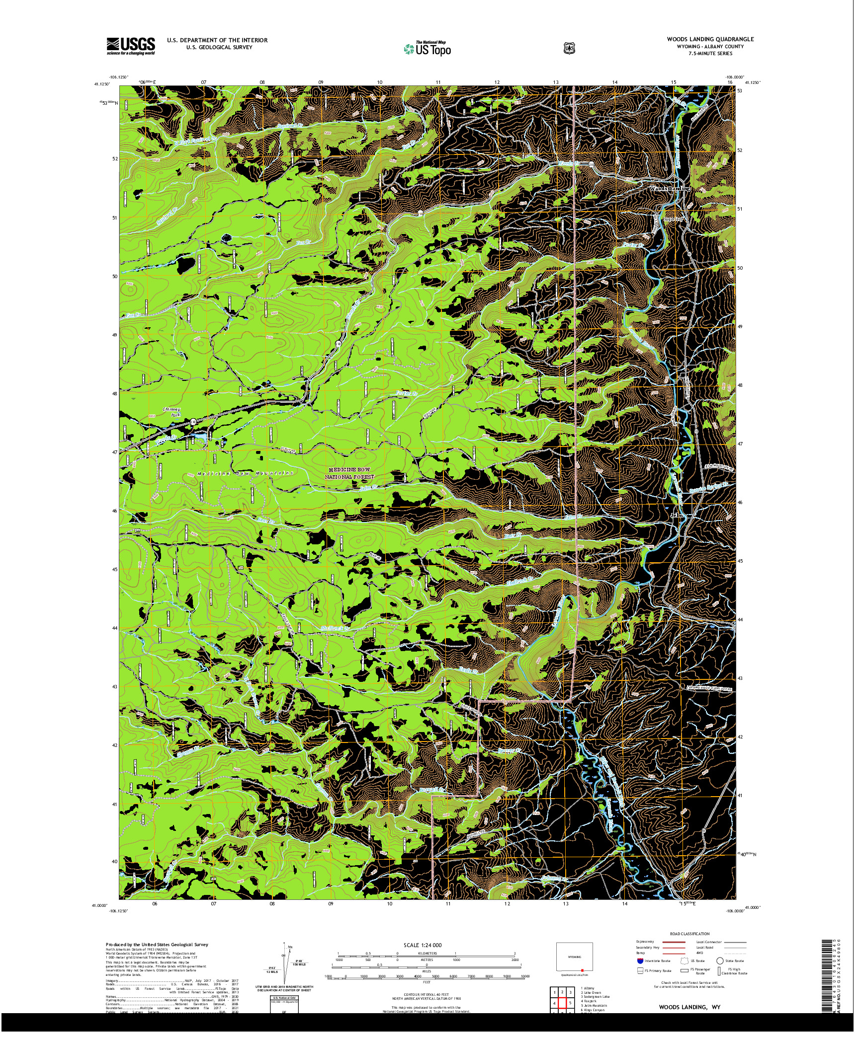 USGS US TOPO 7.5-MINUTE MAP FOR WOODS LANDING, WY 2021