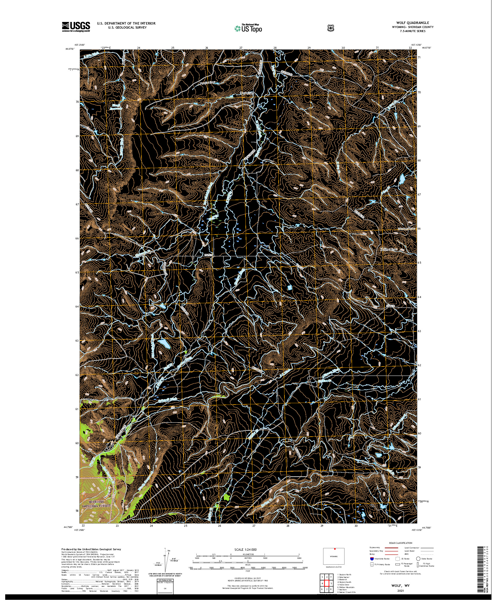 USGS US TOPO 7.5-MINUTE MAP FOR WOLF, WY 2021