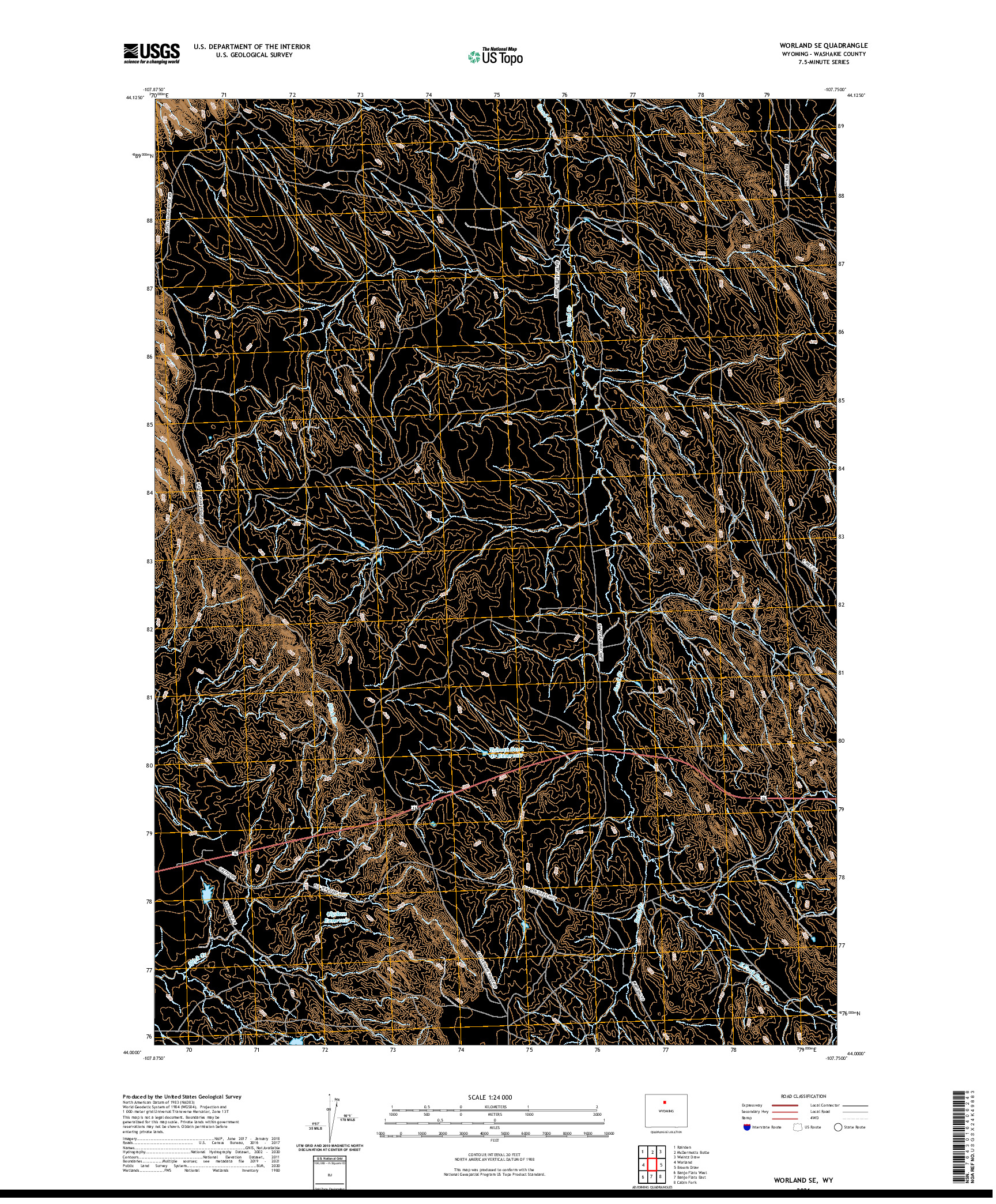 USGS US TOPO 7.5-MINUTE MAP FOR WORLAND SE, WY 2021