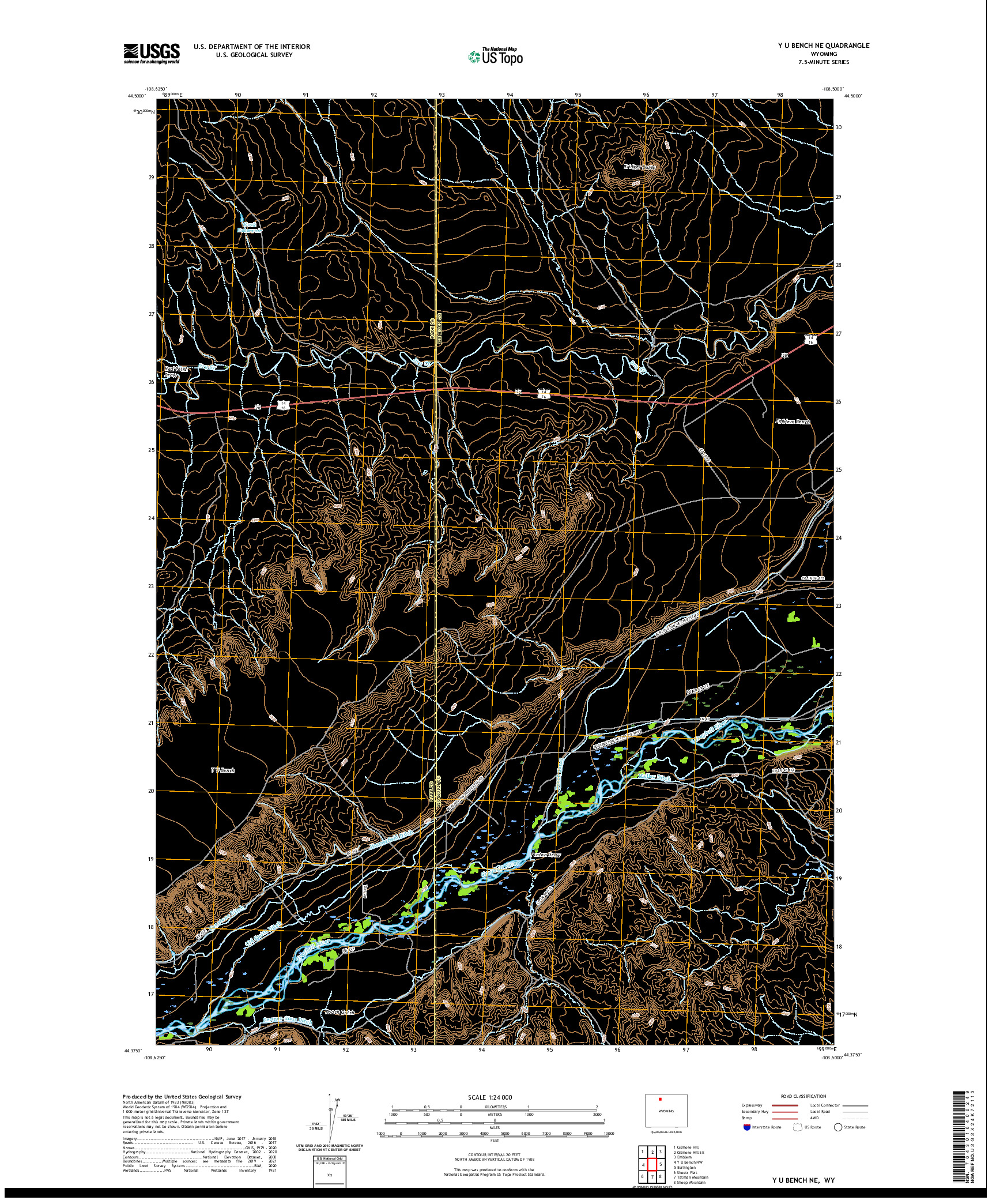 USGS US TOPO 7.5-MINUTE MAP FOR Y U BENCH NE, WY 2021