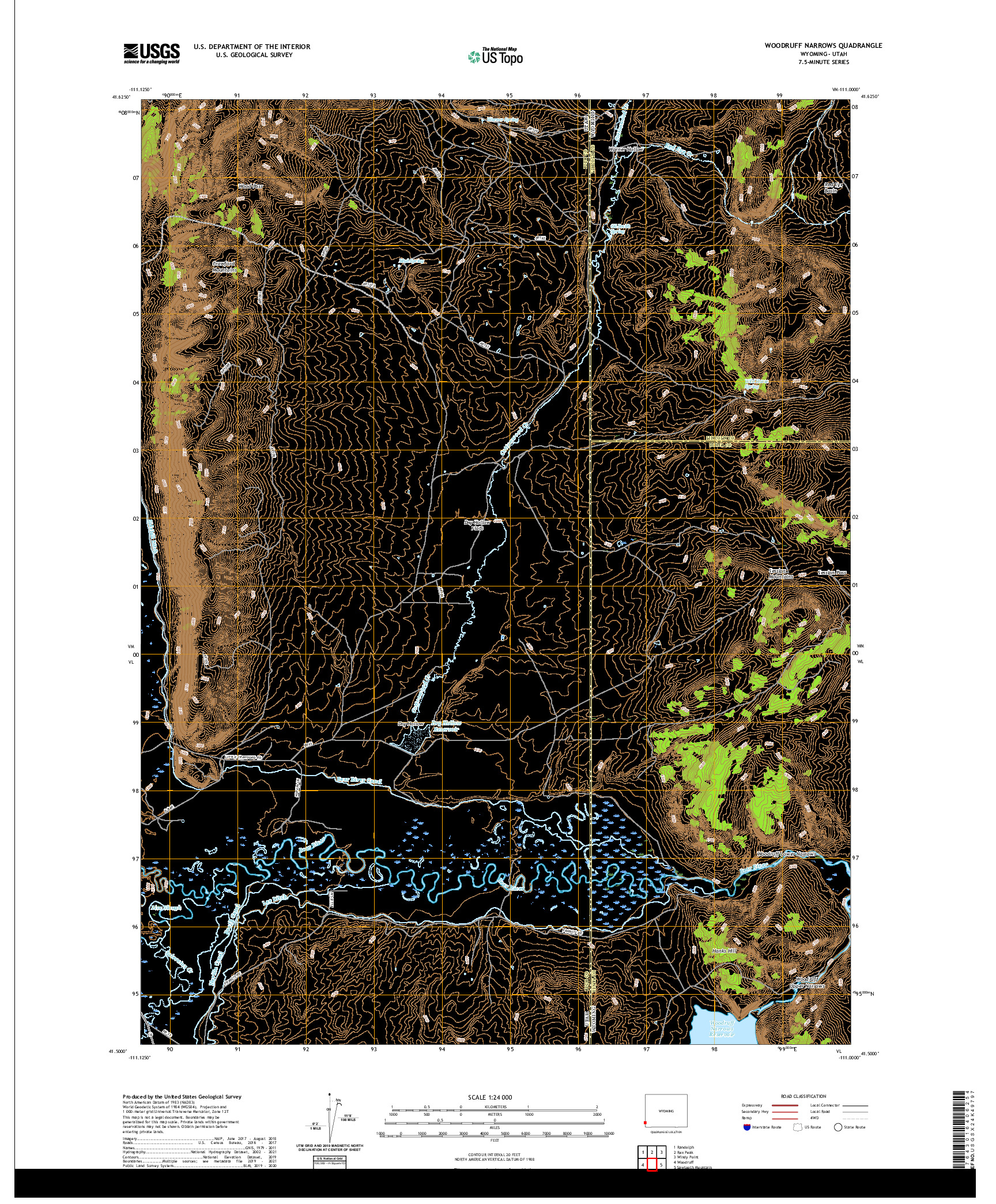 USGS US TOPO 7.5-MINUTE MAP FOR WOODRUFF NARROWS, WY,UT 2021